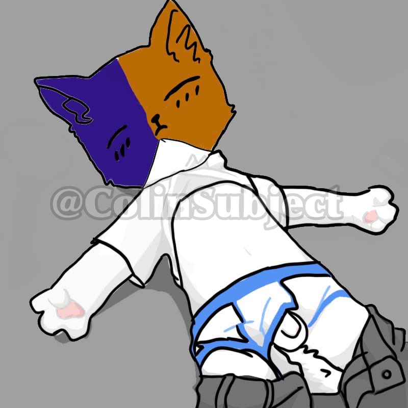 arms_out balls black_fur blue_underwear blushing brown_fur cat closed_eyes colinsubject cub feline fortnite kit_(fortnite) kitmyfucktoy pants_down shirt_up sleeping solo_male underwear_down white_fur