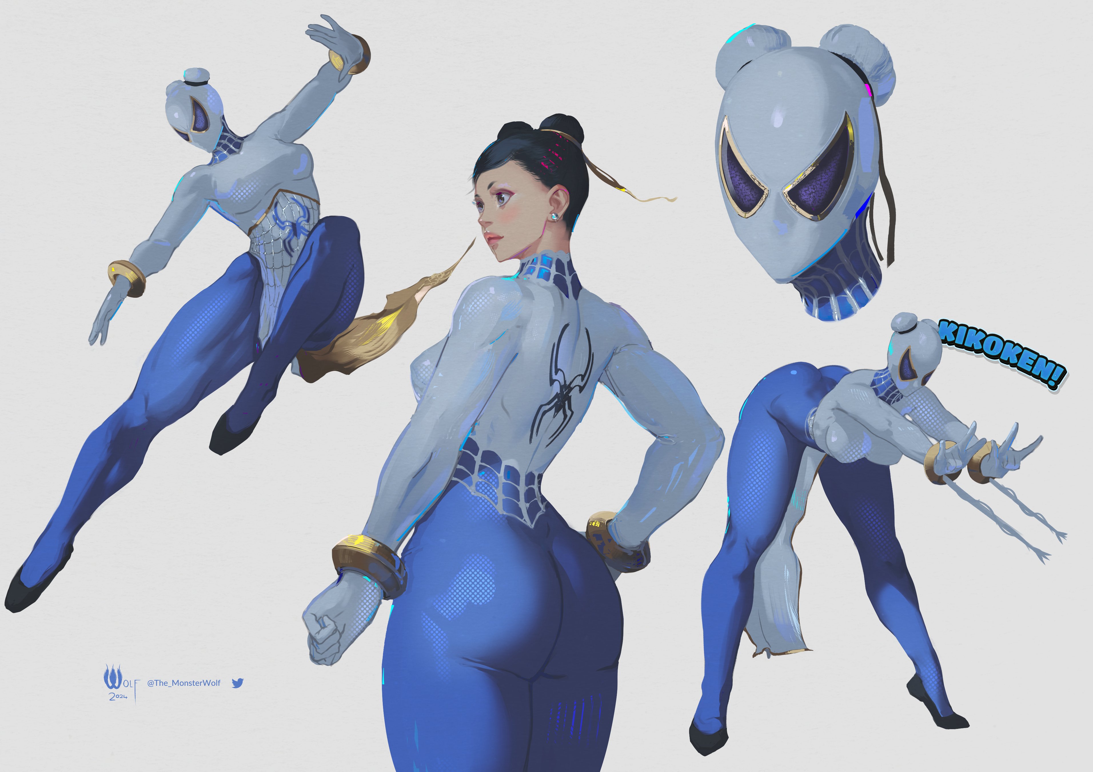 1girls, 2023, 2d, 2d (artwork), big breasts, breasts, capcom, chun-li, cosplay, curves, curvy, curvy body, curvy female, female, female only, fully clothed, marvel, marvel comics, solo, spider-verse, street fighter, street fighter 6, the monsterwolf, thick thighs