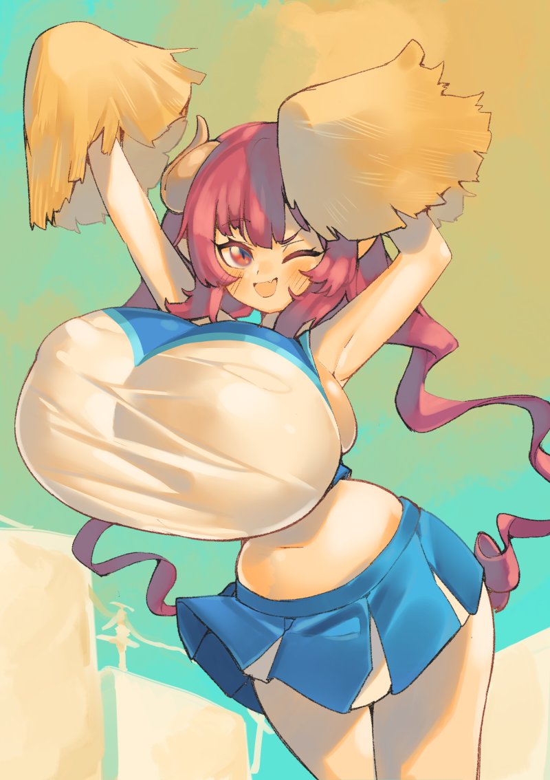 cheerleader huge_breasts ilulu_(dragon_maid) miss_kobayashi's_dragon_maid pincerpencil red_eyes red_hair