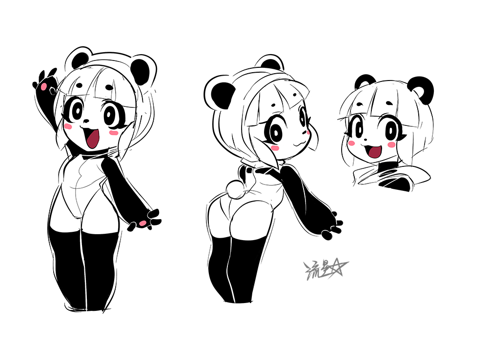 1girl 1girls :3 adorable ass bangs blunt_bangs bob_cut cnmbwjx cute eyelashes leotard panda panda_ears panda_girl petite petite_body rosy_cheeks ryuusei_(mark_ii) shortstack tail