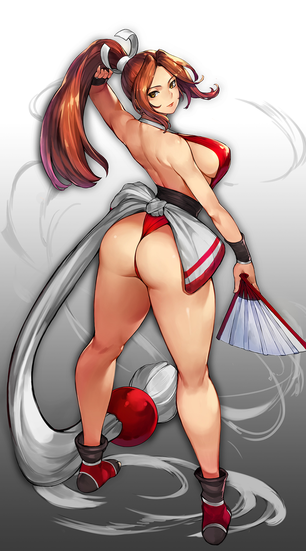 1girls 2019 ass big_ass big_breasts breasts brown_eyes brown_hair dat_ass female female_only female_solo gurimjang hi_res human human_female human_only japanese_clothes king_of_fighters long_hair looking_at_viewer looking_back looking_back_at_viewer mai_shiranui ponytail rear_view sideboob skimpy skimpy_clothes snk solo solo_female thick_thighs thighs