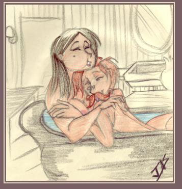 1boy 1girls artist_initials artist_signature bathtub brown_hair colored_sketch corpse_bride facial_hair female glasses husband_and_wife jackandsally4ever male married_couple mole_on_cheek mustache nell_van_dort no_visible_genitalia orange_hair sketch straight tim_burton warner_brothers william_van_dort