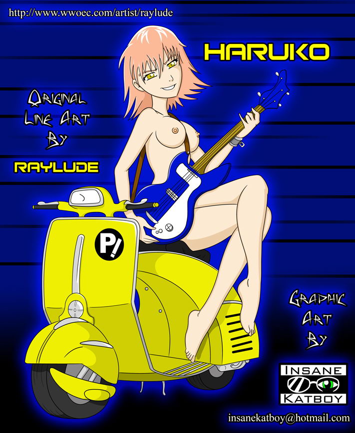 casual female flcl guitar haruko_haruhara humanoid insane_katboy motorcycle nude pale_skin raylude scooter tagme vehicle vespa_(vehicle)