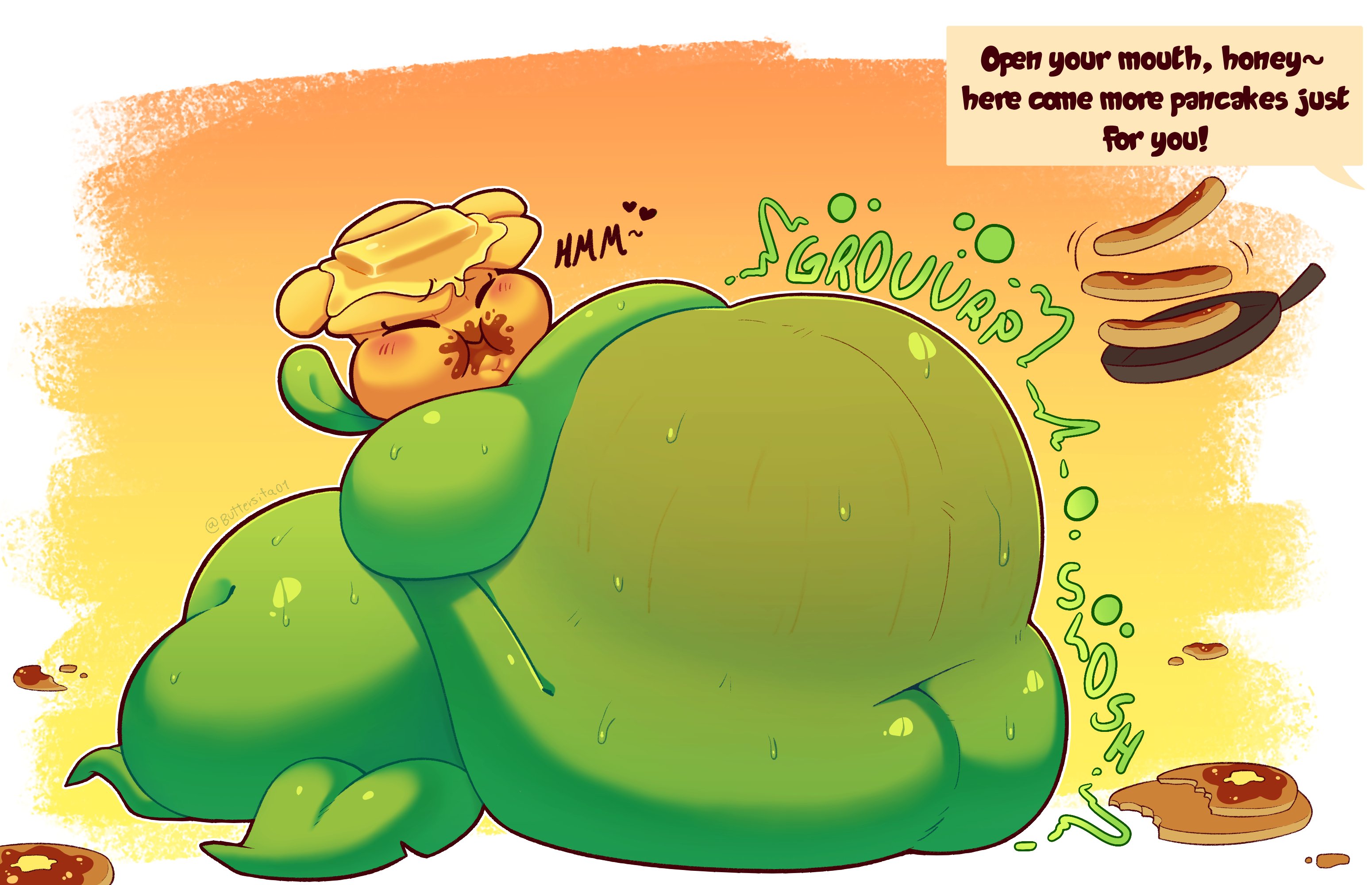 1girls, anthro, anthrofied, ass, belly, belly bulge, breasts, buttercup (pvz), buttersita, fat, female, flora fauna, inflation, obese, plant, plant girl, plant humanoid, plantie, plants vs zombies, plants vs. zombies, popcap games, pred, pussy, sunflower (pvz), weight gain