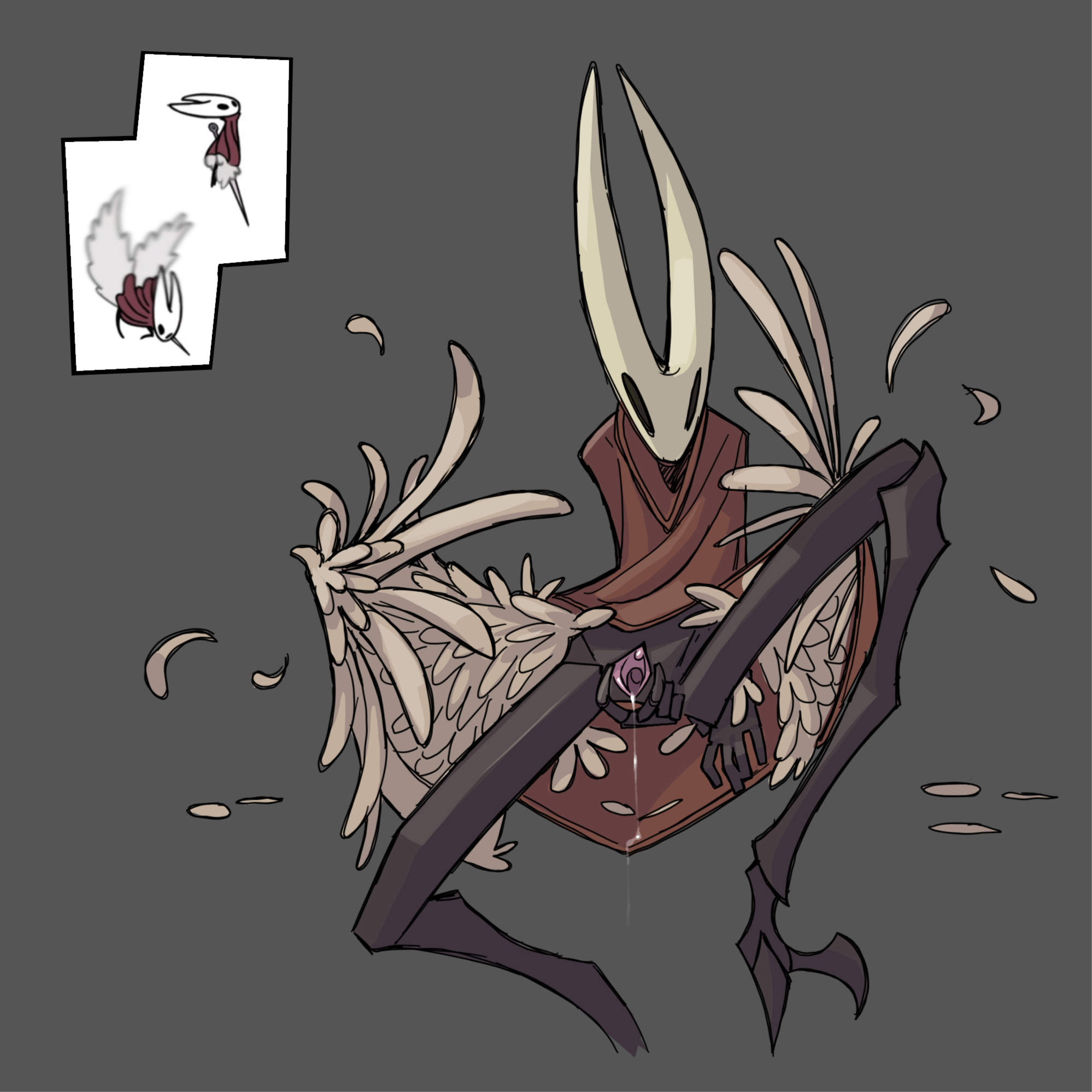 2d, angel wings, beetle, black body, breasts, bug, chitin, claws, cloak, comfortik, dripping, dripping precum, feathers, female, female only, half naked, half-dressed, hollow knight, hornet (hollow knight), horns, humanoid, insect girl, insect humanoid, insects, long legs, no artist signature, no breasts, no source, pussy, pussy ejaculation, pussy juice, pussy juice trail, shell, sitting, skull, slim, slim waist, spread pussy, team cherry, tomboy, wet pussy, wings
