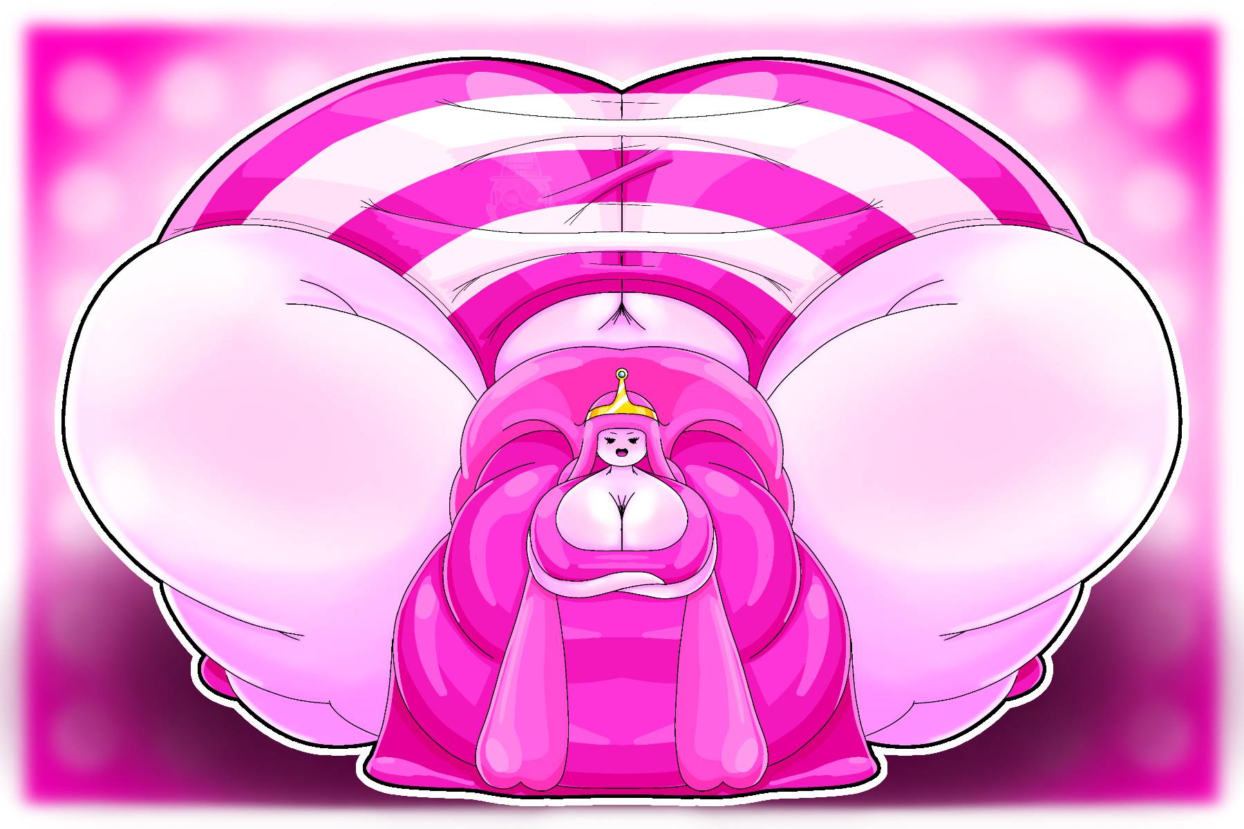 1girls, adventure time, ass, ass body, belly, belly on ground, breasts, cartoon network, chubbyconnieart, cleavage, fat, female, female focus, female only, hips, hyper, hyper ass, large ass, large breasts, meat wall (body type), obese, obese female, overweight, overweight female, panties, pink hair, pink skin, princess, princess bubblegum, stomach, striped panties, thick thighs, thighs, tiara, underwear, weights, wide hips