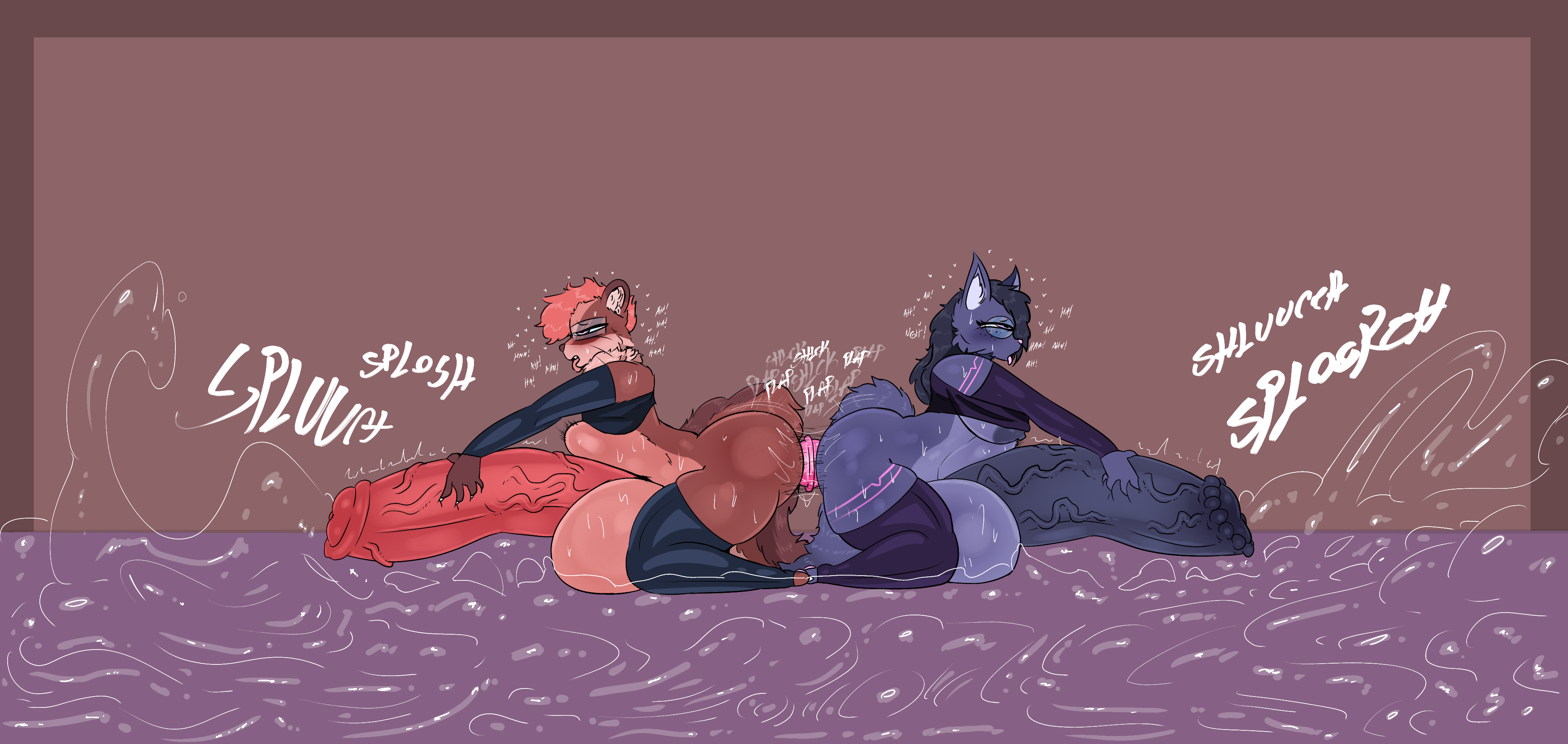 absurd res, anthro, areola, arm warmers, armwear, ass, balls, big ass, big balls, big breasts, big butt, big penis, black clothing, black topwear, blush, bodily fluids, breasts, brown body, brown fur, chips savacha, clothing, crop top, dildo, domestic cat, domestic ferret, double dildo, double dildo in ass, duo, excessive genital fluids, excessive precum, eyewear, felid, feline, felis, freckles, fur, futa penetrated, futa/male, futanari, genital fluids, genitals, glasses, hair, hi res, huge ass, huge balls, huge breasts, huge butt, huge cock, hybrid, hybrid genitalia, hybrid penis, intersex, intersex penetrated, intersex/male, katie kamiya, male, male penetrated, mammal, masturbation, moan, mustelid, musteline, nipples, penetration, penile, penile masturbation, penis, pink eyes, pink nose, plap, plap (sound), precum, precum everywhere, purple areola, purple body, purple fur, purple hair, purple nipples, purple penis, rectangular glasses, red hair, red penis, round glasses, sex toy, shirt, slinkmayker, stoat, stomach bulge, submissive, submissive futa, submissive intersex, submissive male, sweat, sweaty ass, sweaty butt, tail, thick thighs, tongue, tongue out, topwear, true musteline, vein, veiny penis, weasel