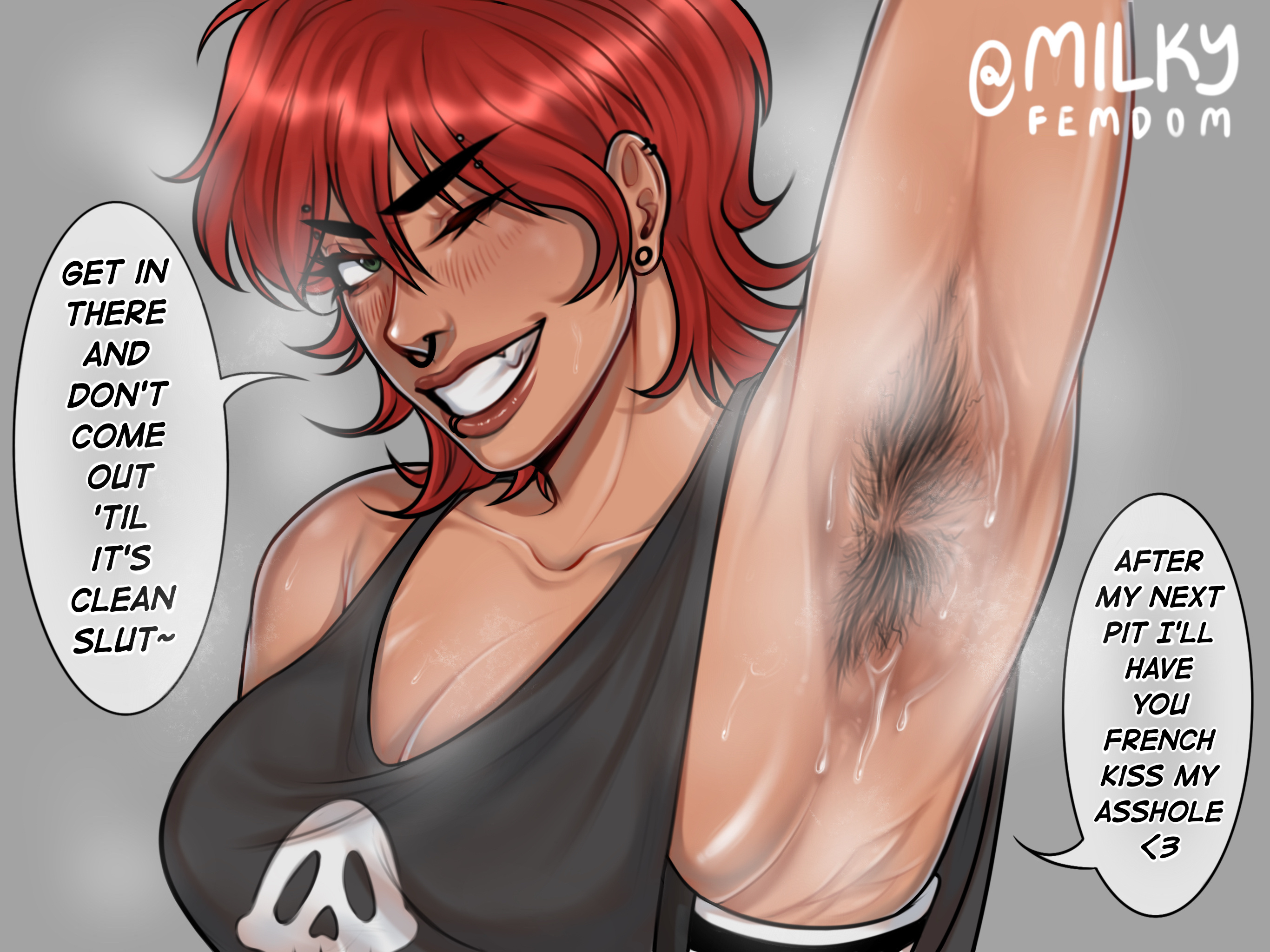 1futa, alex (motherasmora), arm up, armpit crease, armpit fetish, armpit hair, armpits, arms up, big breasts, breasts, dark skin, dark skinface piercings, dark-skinned futa, futa, futanari, hairy, hairy armpits, hairy futa, intersex, male, milky femdom, motherasmora, muscle mommy, muscles, muscular, muscular futa, musk, musk clouds, nose ring, piercing, piercings, pov, pov eye contact, pov male, pov sub, red hair, short hair, short-haired futa, smelly, smelly armpits, smiling, smiling at viewer, solo, solo futa, submissive pov, sweaty, sweaty armpit, sweaty armpit hair, sweaty armpits, tank top, wink, winking at viewer