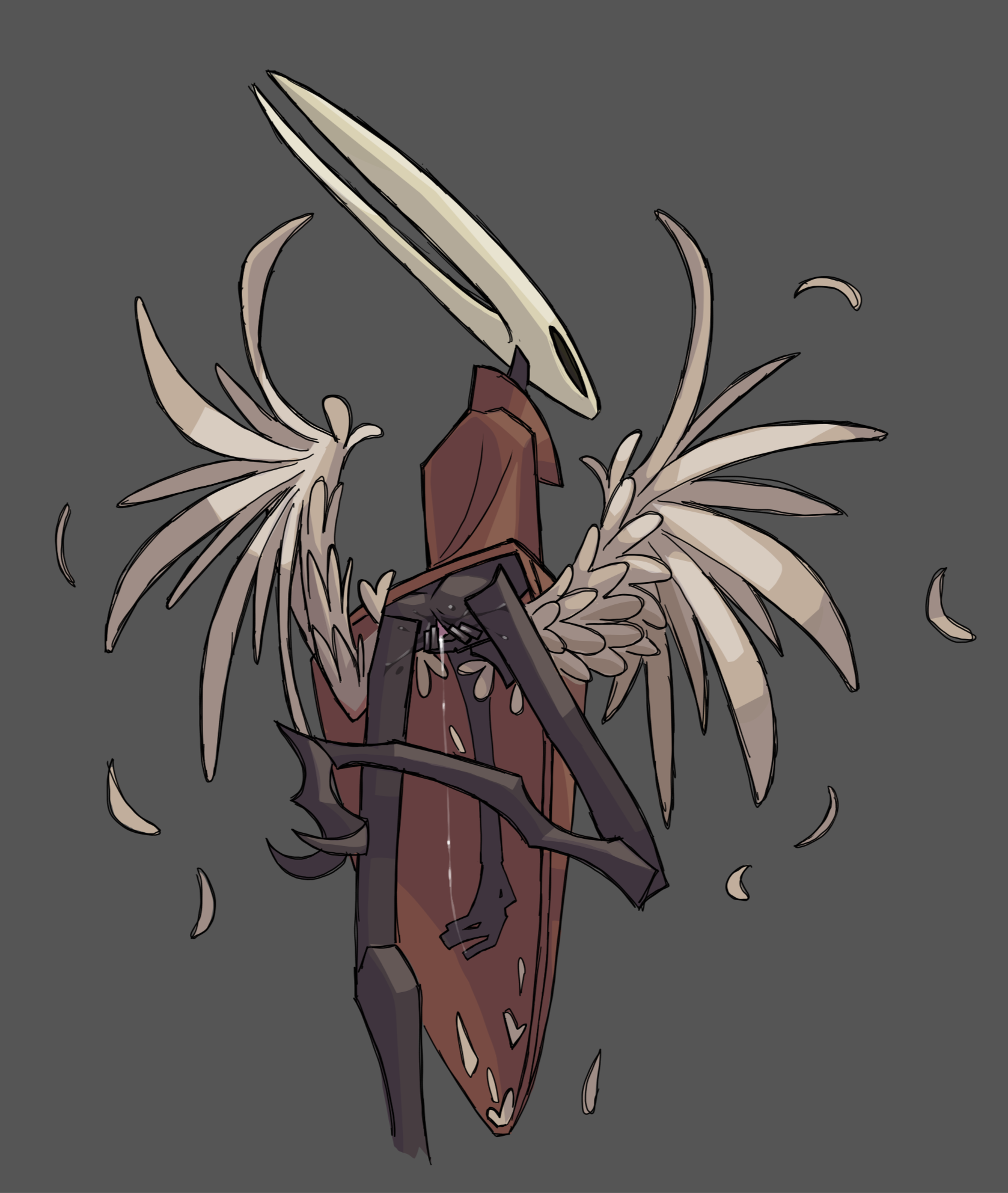 2d, angel wings, ass, back view, beetle, black body, breasts, bug, chitin, claws, cloak, comfortik, dripping, dripping precum, feathers, female, female only, half naked, half-dressed, hollow knight, hornet (hollow knight), horns, humanoid, insect girl, insect humanoid, insects, long legs, no artist signature, no breasts, no source, pussy, pussy ejaculation, pussy juice, pussy juice trail, shell, skull, slim, slim waist, spread pussy, team cherry, tomboy, wet pussy, wings