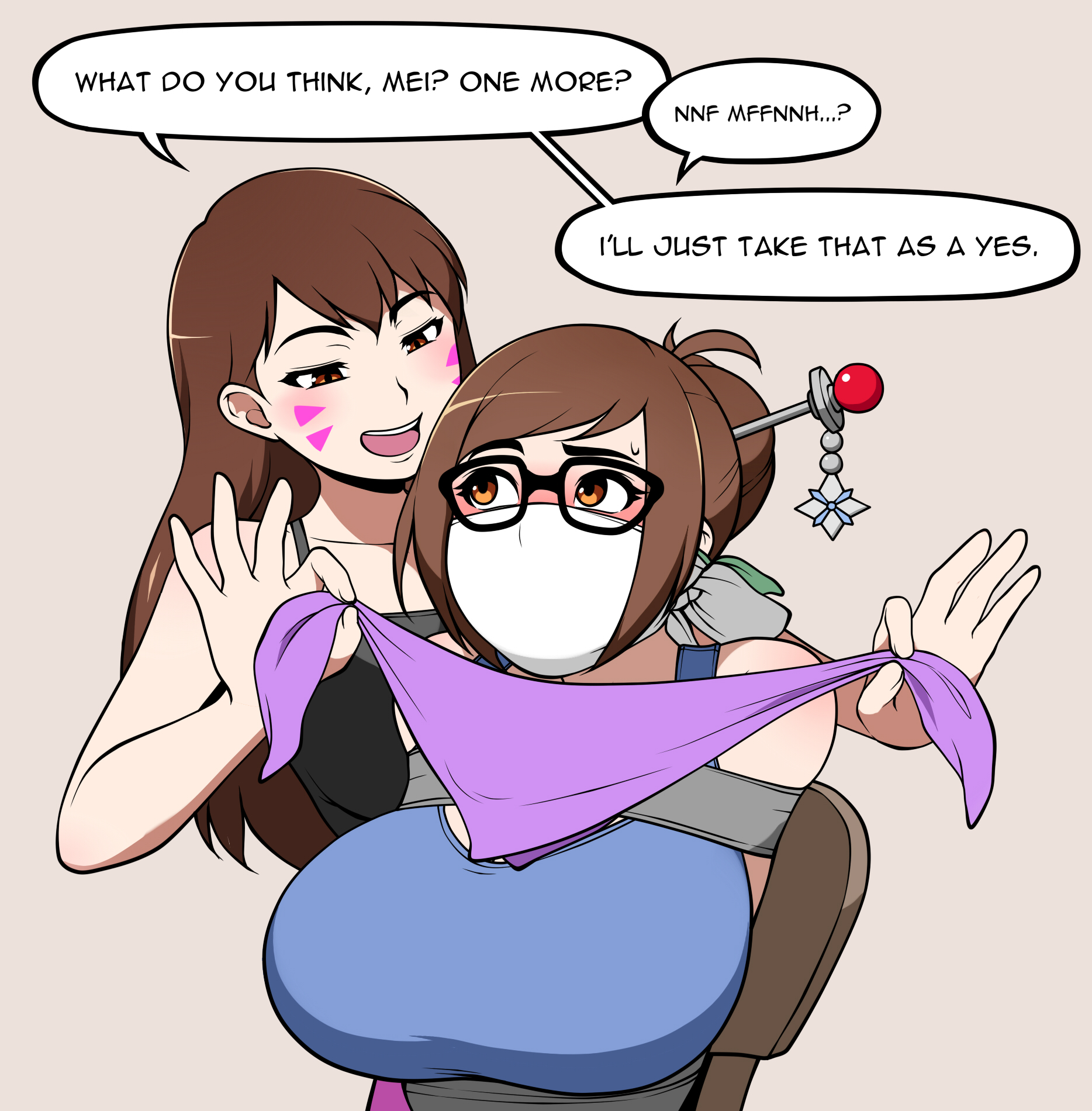 2girls, big breasts, bondage, breasts, breath play, d.va, dubious consent, erotic, female, jam-orbital, mei (overwatch), overwatch, overwatch 2, romantic, yuri