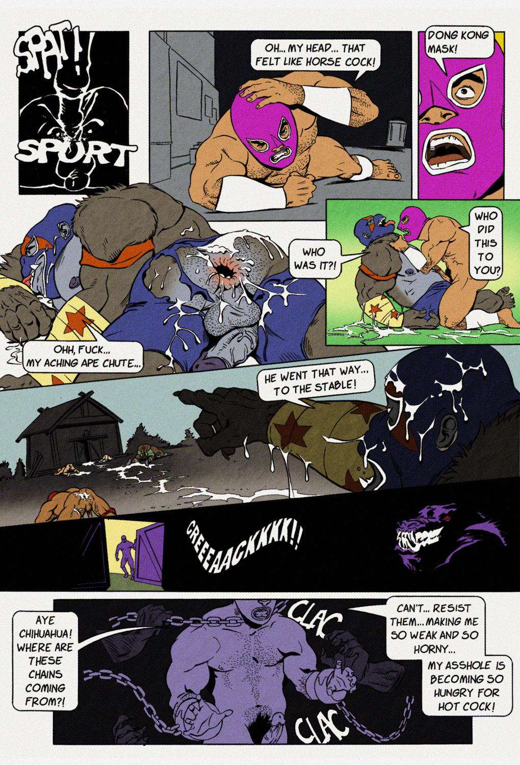 anthro anus ape balls bara bondage bound centaur comic equine equine_taur forced furry gay gorilla horse human kupopo luchador luchador_mask male male_only mammal muscular penis primate rape taur