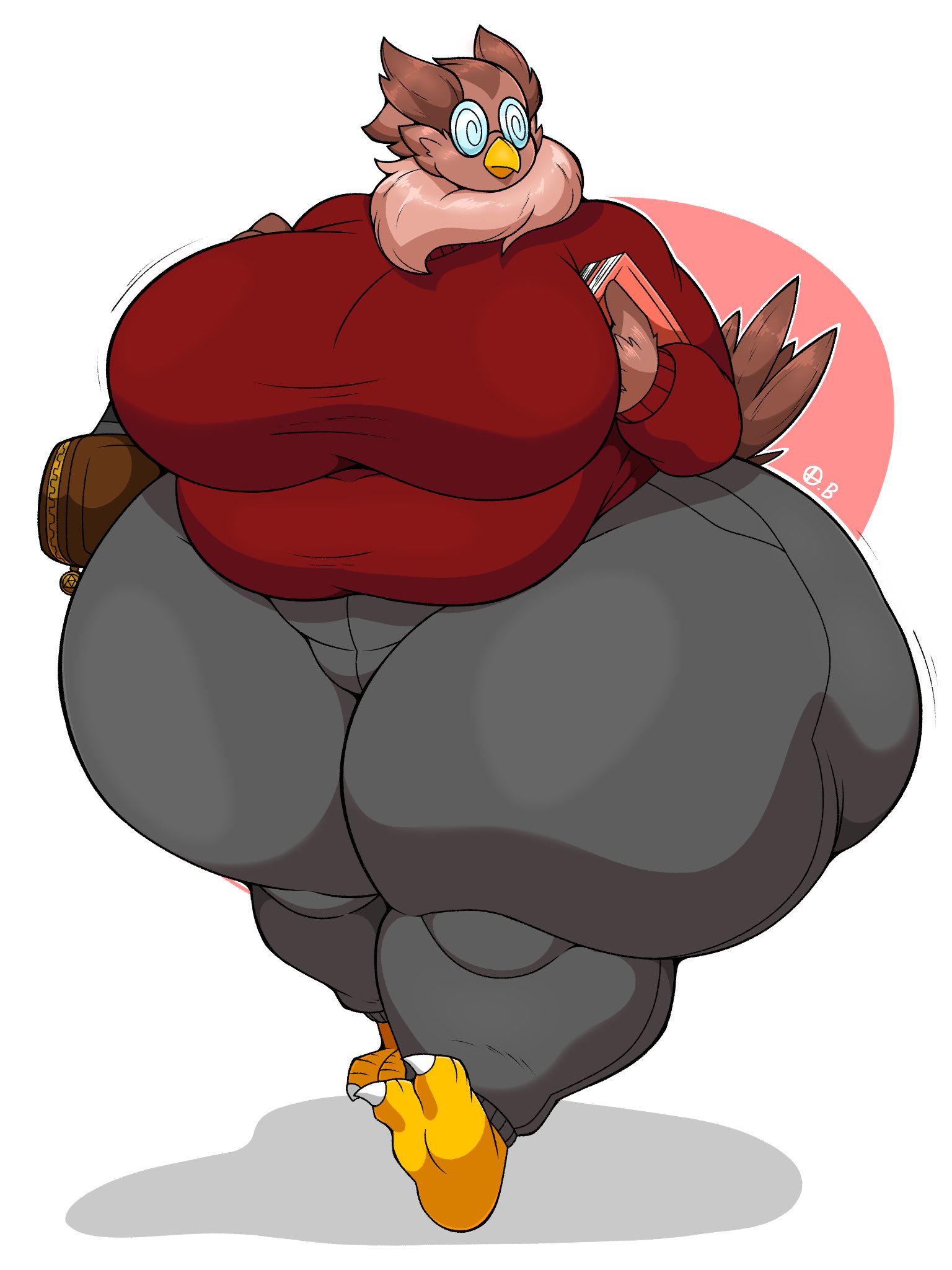2boys, anthro, ass, avian, bertie (omegabrawl), bhm, big ass (male), big breasts, big thighs, blush, blushing male, breasts, busty, busty male, furry, glasses, huge ass, huge thighs, male, male only, male with breasts, male/male, omegabrawl, overweight, overweight male, owl, ssbhm, sweater, swirly glasses, thick thighs, wide hips
