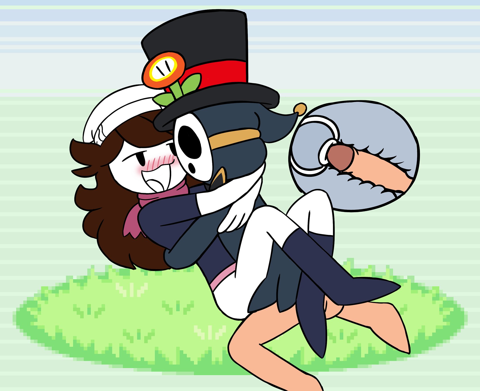 1boy, 1boy1girl, 1girls, 2d, 2d (artwork), 2d artwork, anti groove, arms around neck, arms around partner, blush, bottomless, cervix, clothing, dawn (pokemon) (cosplay), female, jaiden, jaiden (jaiden animations), jaiden animations, jaiden dittfach, jaidenanimations, leglock, legs around partner, lisnotsfw, male, mario (series), outfit, penetration, penis, pokemon, pussy, sex, shy guy, socks, tongue, tongue out, uniform, vaginal penetration, womb, x-ray