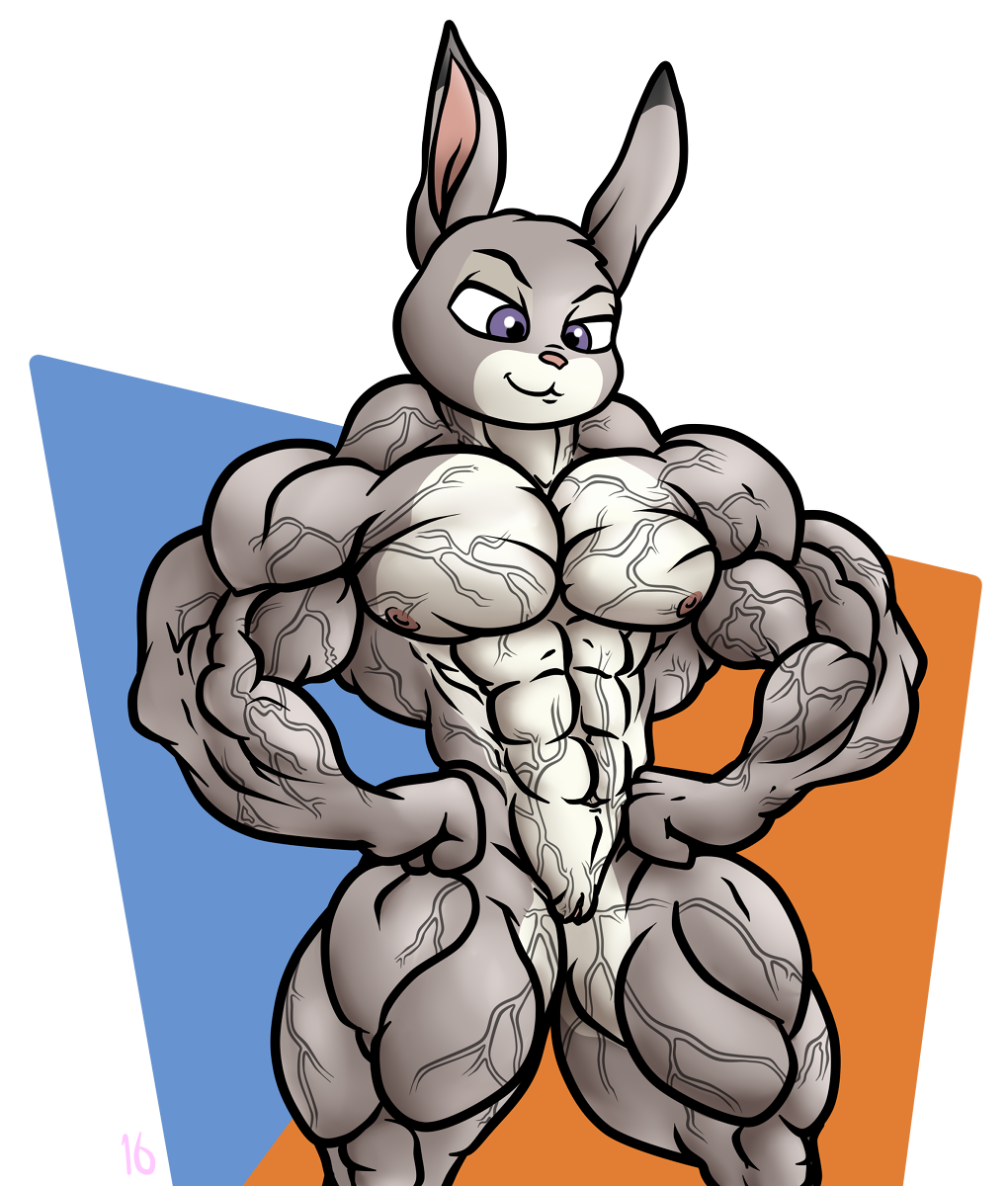 1girls 2016 abs anthro biceps disney extreme_muscles female female_only flat_chested judy_hopps lagomorph mammal muscular muscular_female navel nipples nude pose pussy rabbit smile solo stx70 vein zootopia