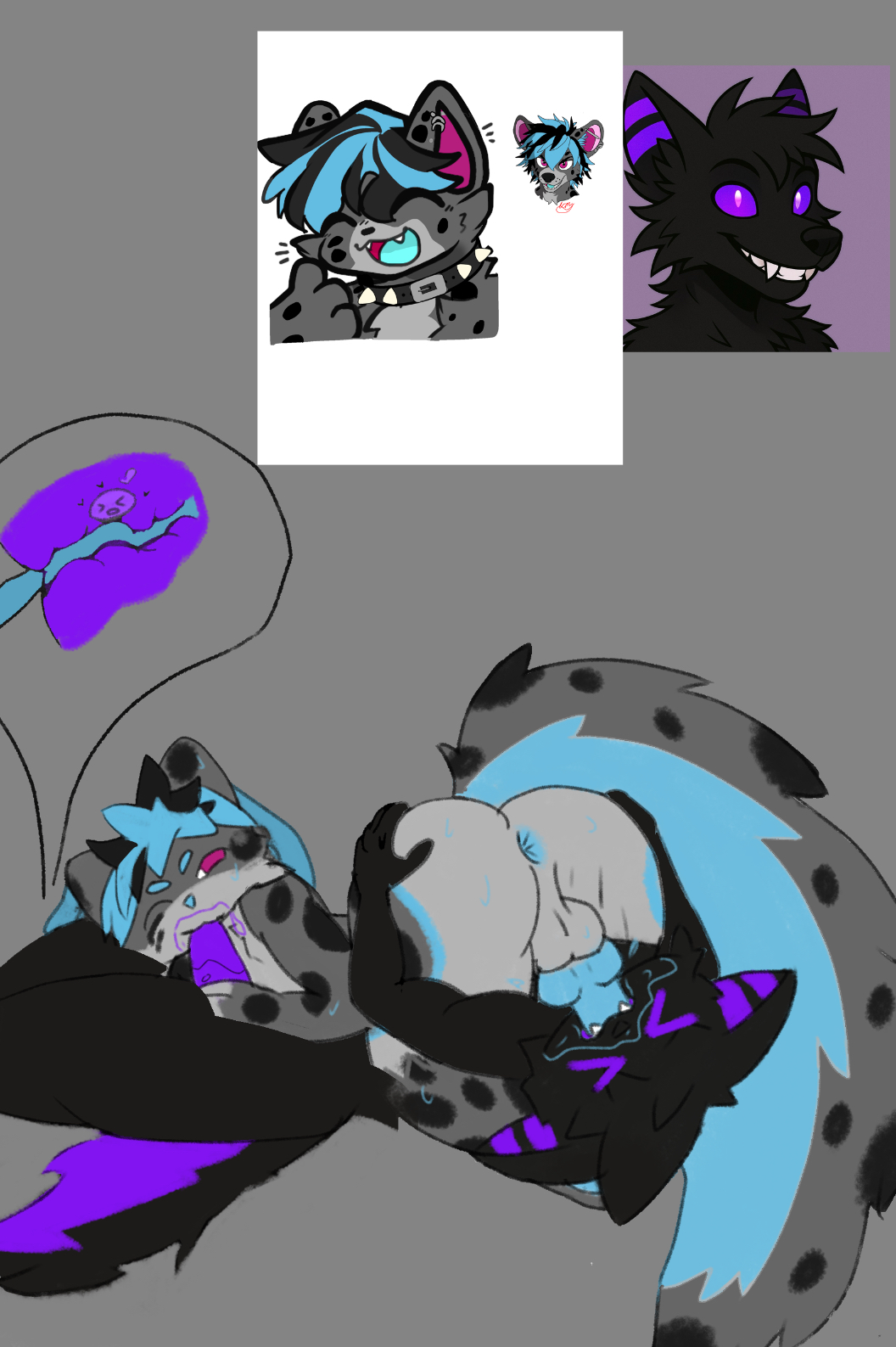 69_position anal anthro atlas_(shotaro080809) balls bodily_fluids canid canine canis duo erection fur genital_fluids genitals hair hi_res hyena internal internal_anal male male/male male_penetrated male_penetrating male_penetrating_male mammal nude oral penetration penis prostate_stimulation sex shotaro080809 slime tail tentacle wolf