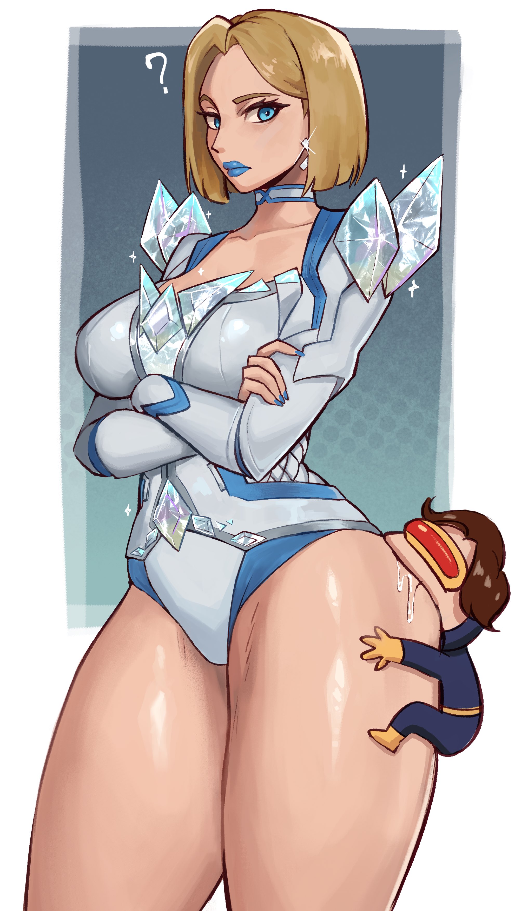 1boy, 1girls, 2d, ass, big ass, big breasts, big thighs, blonde female, blonde hair, blue nails, bob cut, breasts, caucasian, caucasian female, clothed, clothed female, cyclops, cyclops (x-men), emma frost, emma frost (marvel rivals), female, female focus, gigantic ass, gigantic thighs, huge ass, huge thighs, leotard, light skin, light-skinned female, looking down, male, marvel, marvel comics, marvel rivals, pale skin, pale-skinned female, sagaandersart, scott summers, solo female, solo focus, tagme, thick legs, thick thighs, thighs, x-men