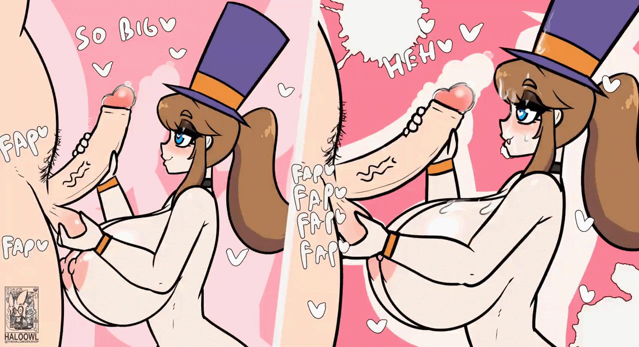 a hat in time, animated, breasts, female, gif, haloowl, handjob, hat, hat adult, hat kid, horny, horny female, huge breasts, huge cock, live2d, male, nude, penis, teasing