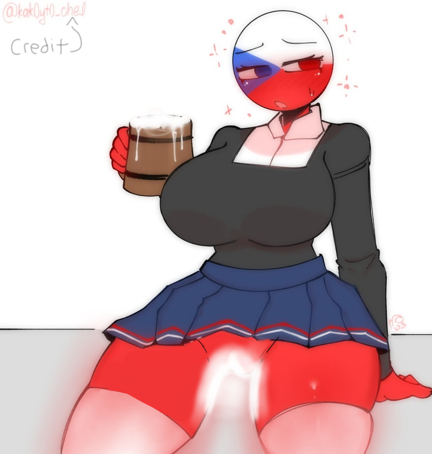 barely clothed, beer mug, busty female, countryhumans, countryhumans edit, countryhumans girl, cum in pussy, cumbucket, cup of cum, czechia (countryhumans), edit, edited, female, kak0yt0 chel edit, kak0yt0 chel style, pussy, skirt, spread legs, thick thighs, thighhighs, vagina, visible pussy