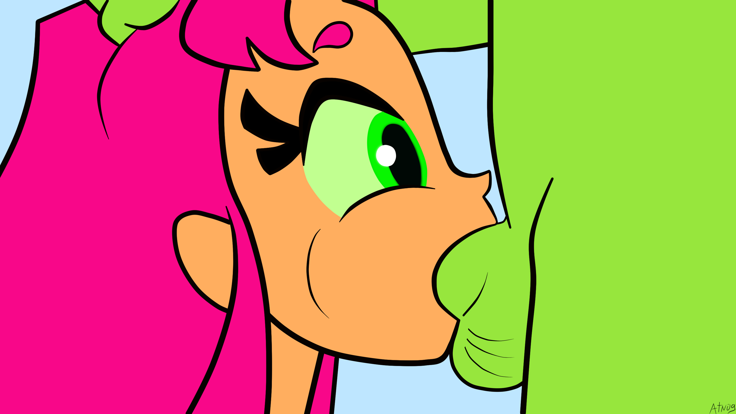 1boy, 1girls, atnog, balls, balls deep, beast boy, blowjob, dc, dc comics, deepthroat, fellatio, female, green eyes, green skin, hand on head, male, red hair, starfire, teen titans, teen titans go, very long hair