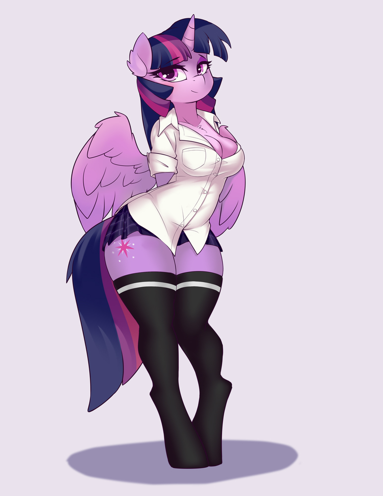anthro, female, friendship is magic, iloota, my little pony, princess twilight sparkle (mlp), school uniform, short skirt, solo, thighhighs, twilight sparkle (mlp)