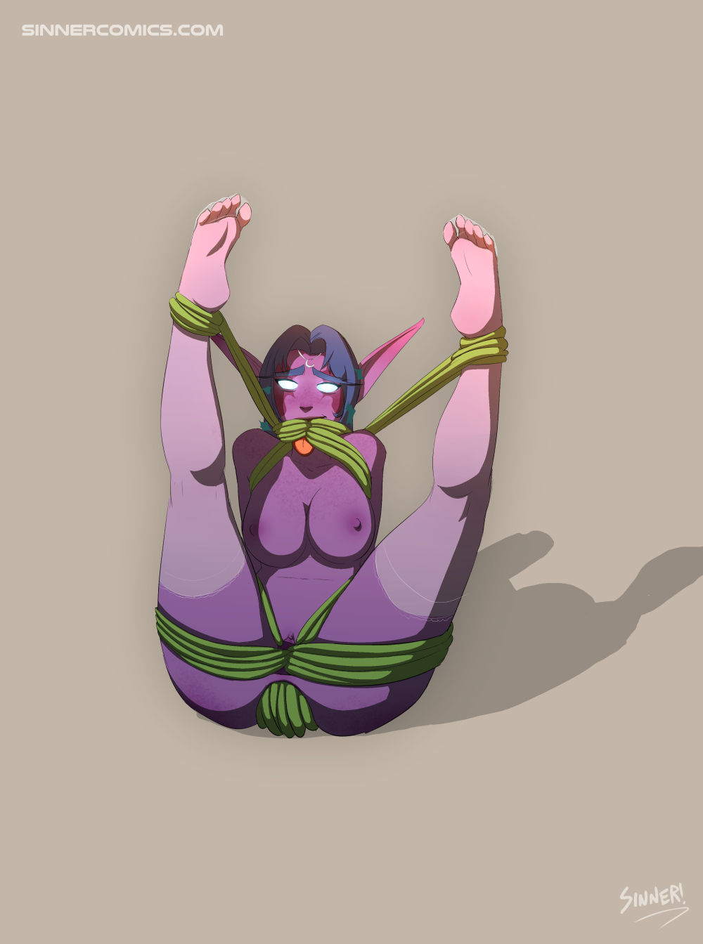 all the way through, ass, big breasts, bondage, breasts, deep penetration, feet, female, female only, large breasts, legs up, night elf, nipples, no pupils, nude, penetration, purple skin, pussy, restrained, sillygirl, sinner, solo, spread legs, tagme, tentacle, toes, tongue, tongue out, tyrande whisperwind, vagina, video games, vines, warcraft, world of warcraft
