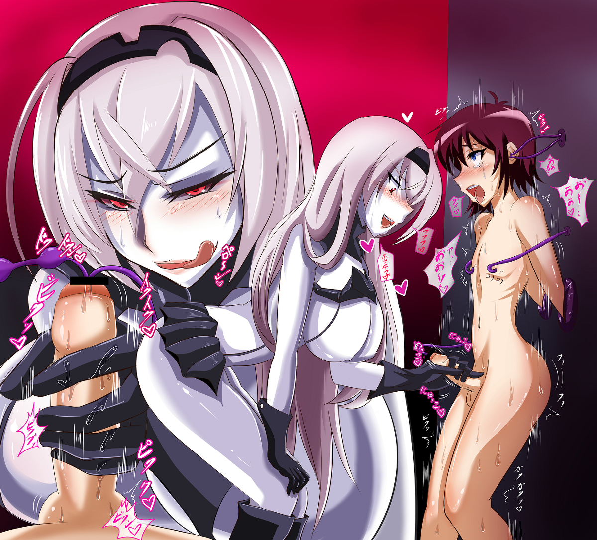 1boy, 1girls, blue eyes, bondage, egg implantation, female, femdom, foreskin, gloves, handjob, jet puri, latex, latex gloves, light skin, male, male urethral insertion, male victim, monster girl, naughty, naughty face, oviposition, penile urethral insertion, penis, purple hair, red eyes, red hair, stroking, tentacle, tentacle in penis, tentacle on male, tentacles, uncircumcised, uncut, urethral, urethral egg implantation, urethral insertion, urethral oviposition, urethral penetration, white body, white hair