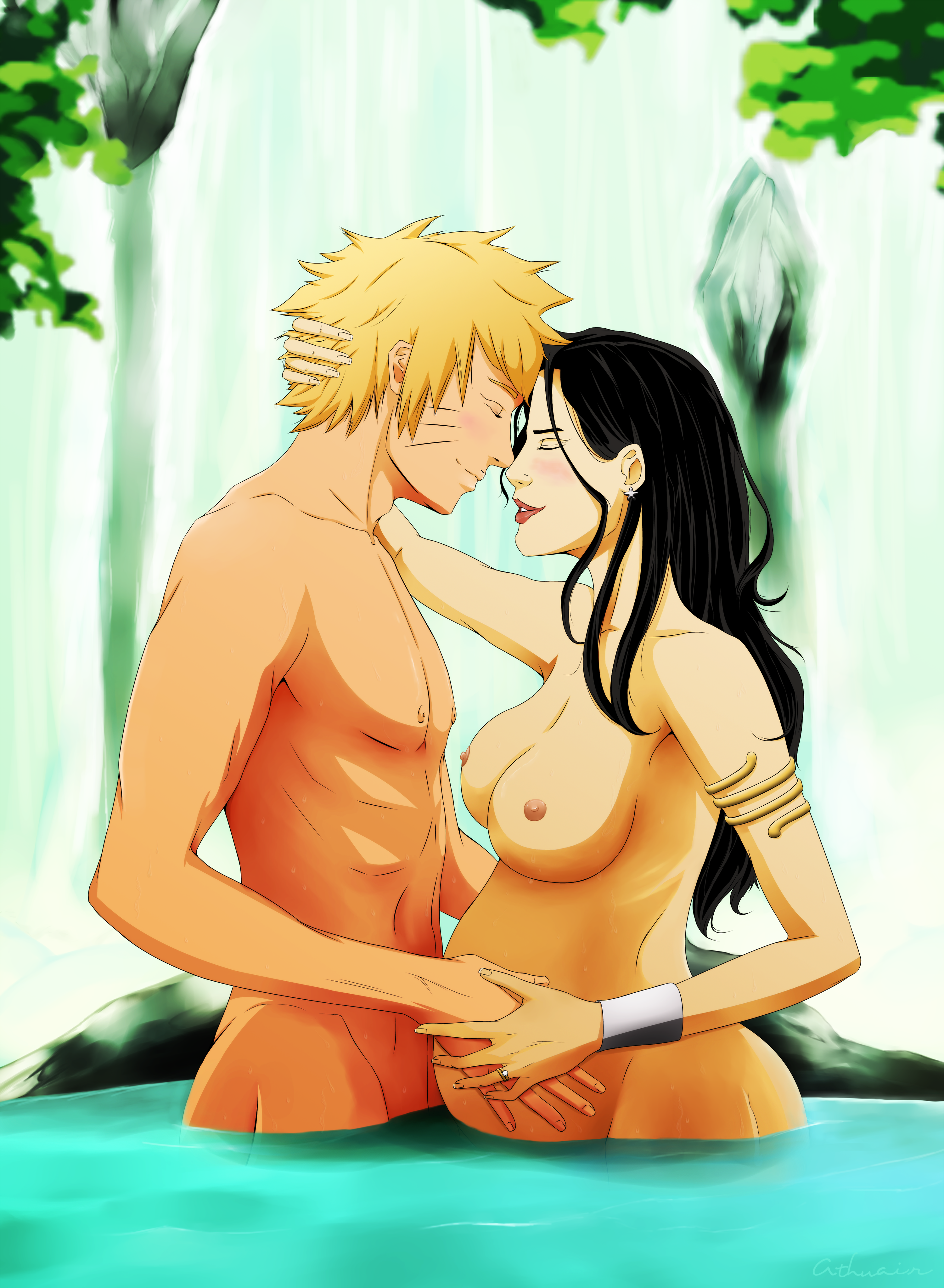 1boy, 1girls, 3:4 aspect ratio, athuair, bare shoulders, belly, big belly, black hair, blonde hair, blush, bracelet, breasts, closed eyes, crossover, crossover pairing, dc, dc comics, diana prince, eastern and western character, female, happy, happy female, happy male, justice league, large breasts, lips, long hair, male, naruto, naruto (series), naruto shippuden, navel, nipples, no sex, pregnant, ring, short hair, topless, uncensored, uncensored nipples, uzumaki naruto, wedding ring, wet, wonder woman, wonder woman (series)