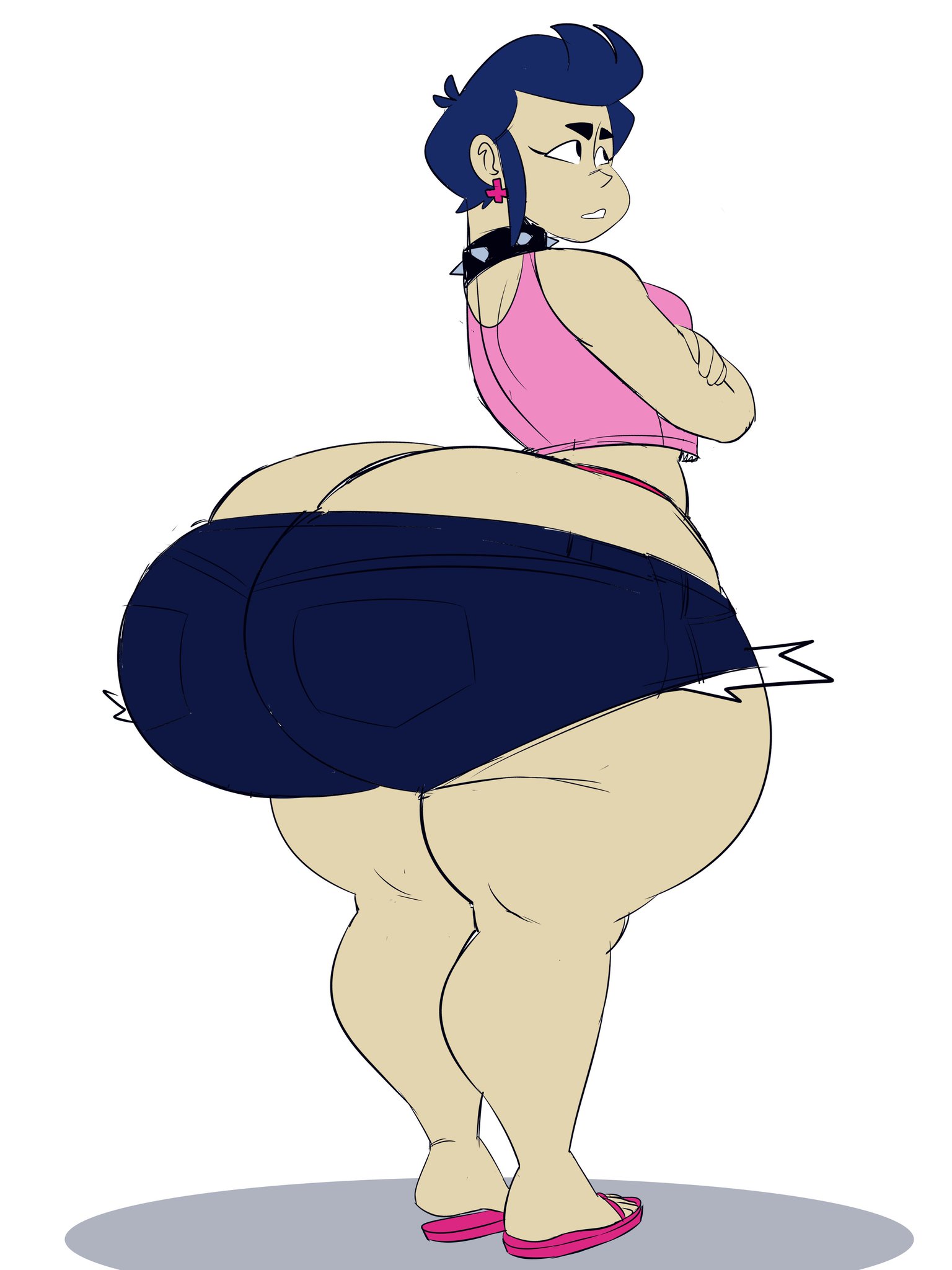 arms crossed, ass, ass focus, bibi (brawl stars), big ass, big butt, brawl stars, elpiromanias, fat ass, jean shorts, shorts
