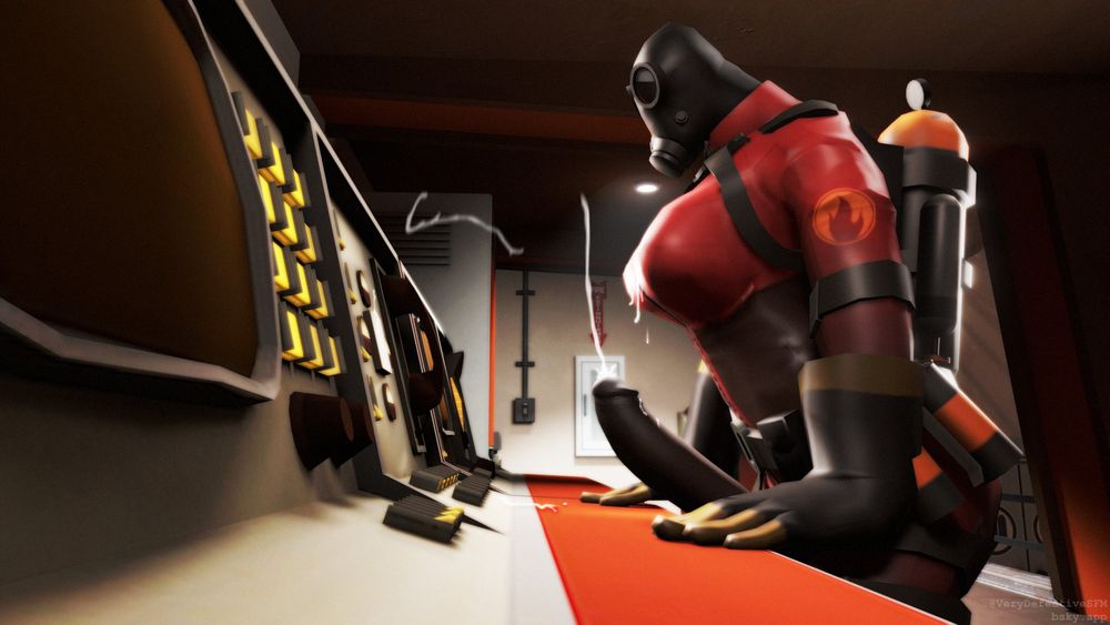 3d, 3d (artwork), breasts, cum, cum on breasts, cumshot, ejaculation, fempyro, futanari, grinding, intersex, masturbation, orgasm, pyro (team fortress 2), solo, source filmmaker, team fortress 2, verydefectivesfm