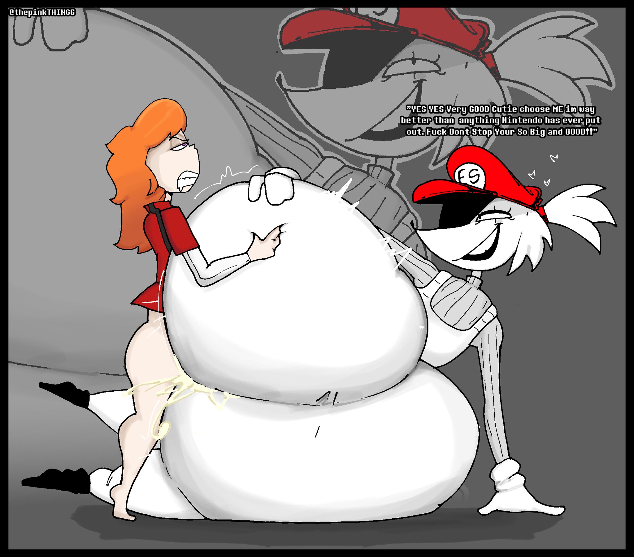commission, huge ass, oc, original character, pelosdealgodon, sabotage (exeg), size difference, sonic.exe, sonic.exe (series), thepinkthing, whore eyes