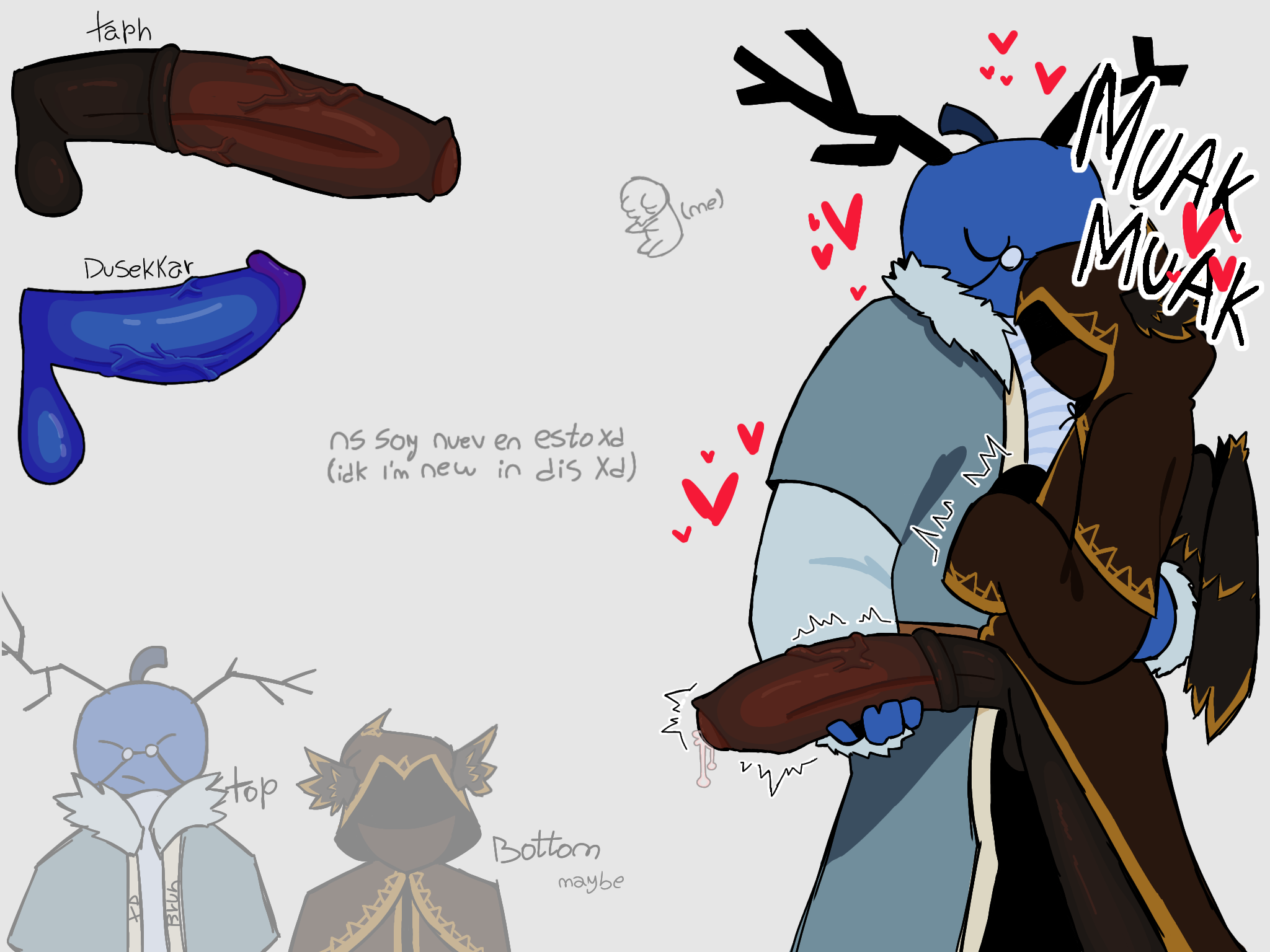 2boys, animal genitalia on humanoid, balls, big penis, blue penis, clothing, dusekkar (forsaken), forsaken (roblox), handjob, horsecock, horsecock on humanoid, kissing, large penis, male, massshaa, motion lines, penis, penis out, penis size difference, precum, pumpkin head, roblox, roblox game, robloxian, self upload, size difference, standing, tagme, taph (forsaken), throbbing penis