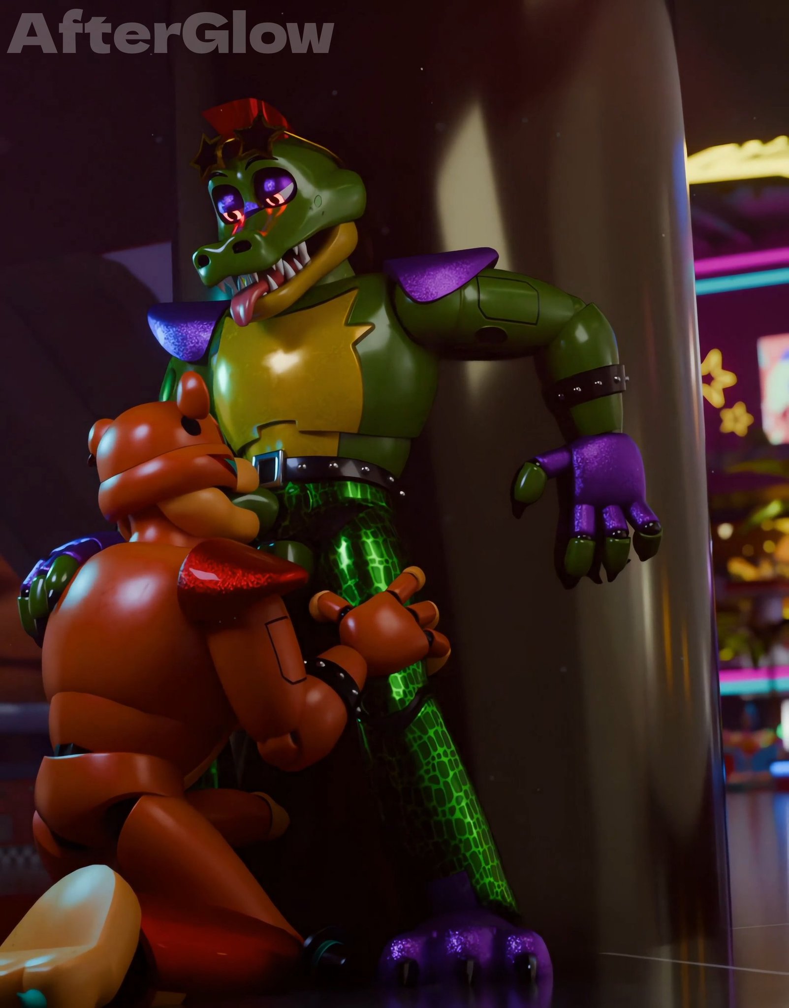 2boys, 2males, 3d, 3d (artwork), afterglownsfw, alligator, alligatorid, animatronic, anthro, anthro on anthro, anthrofied, bear, blowjob, blowjob only, crocodile, crocodilian, crocodylid, digital media (artwork), duo, duo focus, erect penis, erection, five nights at freddy's, gay, gay male, gay sex, glamrock freddy (fnaf), machine, male, male anthro, male only, male/male, mammal, mammal humanoid, montgomery gator (fnaf), oral, penile, penis, penis in mouth, robot, secret sex, sex, sucking penis, tongue, tongue out