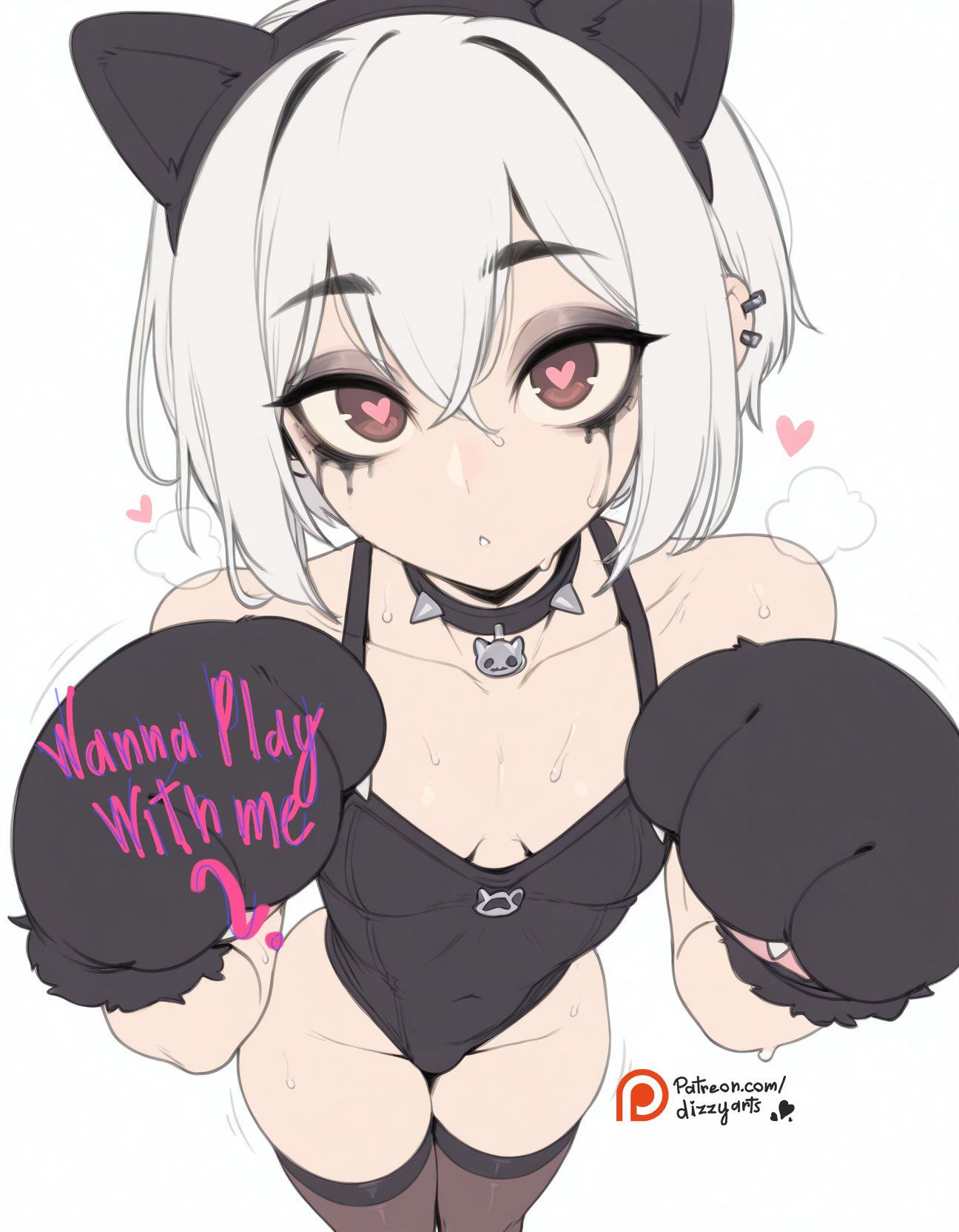ai generated, breasts, bulge, cat ears, clothing, dizzyarts, emo, female, female focus, femboy, goth, goth boy, goth futa, goth girl, heart-shaped pupils, lingerie, makeup running, male, necklace, nude, nude female, nude male, paw pose, pawpads, paws, piercing, short hair, small breasts, small waist, surprised, white hair