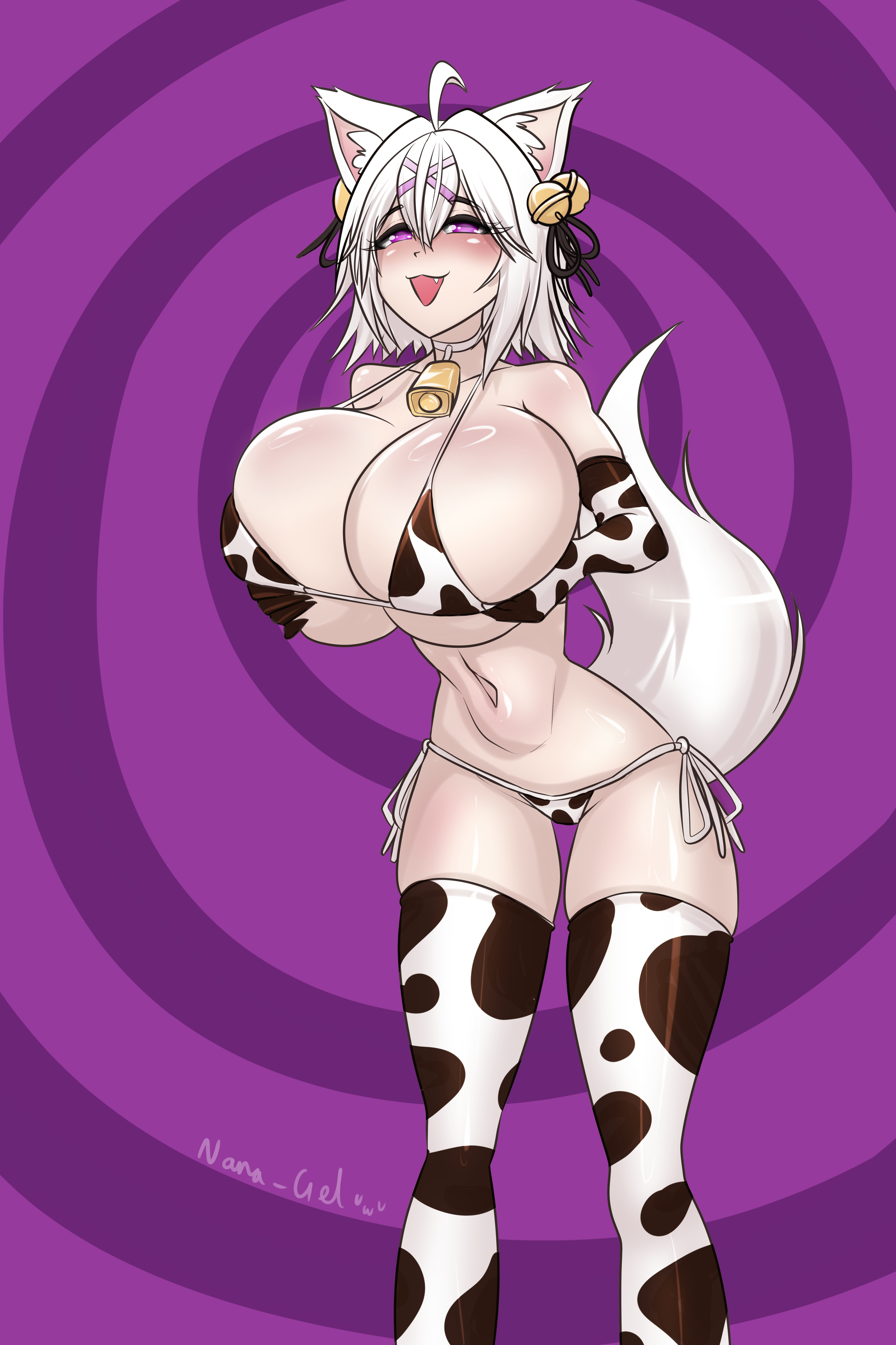 bovine, breasts, cat ears, cat girl, cat tail, catgirl, cute, female, filian (vtuber), fillian, huge breasts, monster girl, nana gel, rindo (vrchat), virtual youtuber