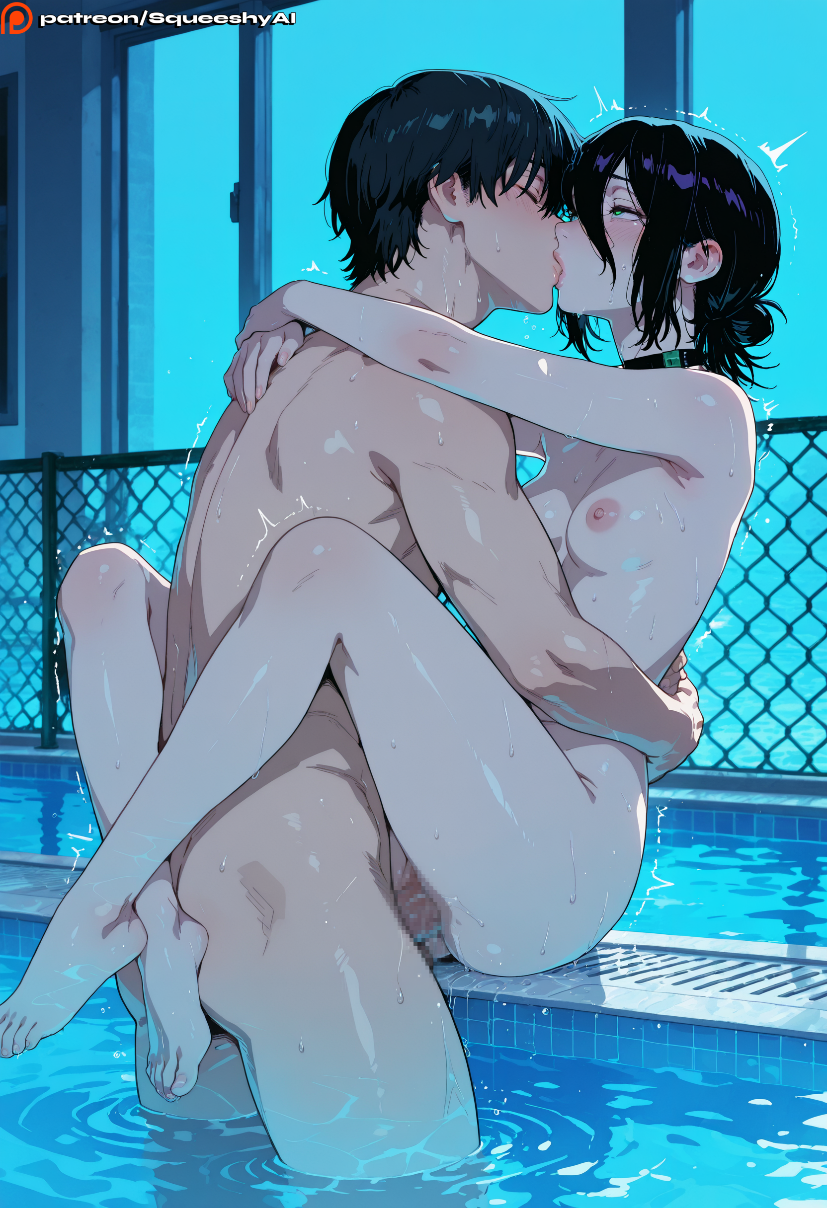 1girls, ai generated, at, big ass, big penis, blush, breasts, busty, censored, chainsaw man, cock, cum, cum inside, curvy, deep penetration, deepthroat, detailed background, dick, face, female, green eyes, heavy, hips, kissing, leg grab, leg lock, legs up, looking, male, medium breasts, missionary, missionary position, missionary sex, mouth, nipple slip, nipples, nude, open, partner, penis, perky breasts, pleasure, pleasured, pool, puffy nipples, purple hair, pussy, reze (chainsaw man), sex, short hair, slim, small breasts, solo, spread pussy, squeeshyai, submissive, teenager, thighs, vaginal penetration, vaginal sex, viewer, water, wide