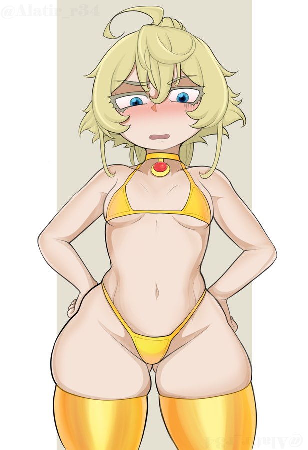 1girls, alatir, bikini, female, golden bikini, golden week, higher resolution at source, tagme, tanya degurechaff, thighhighs, youjo senki