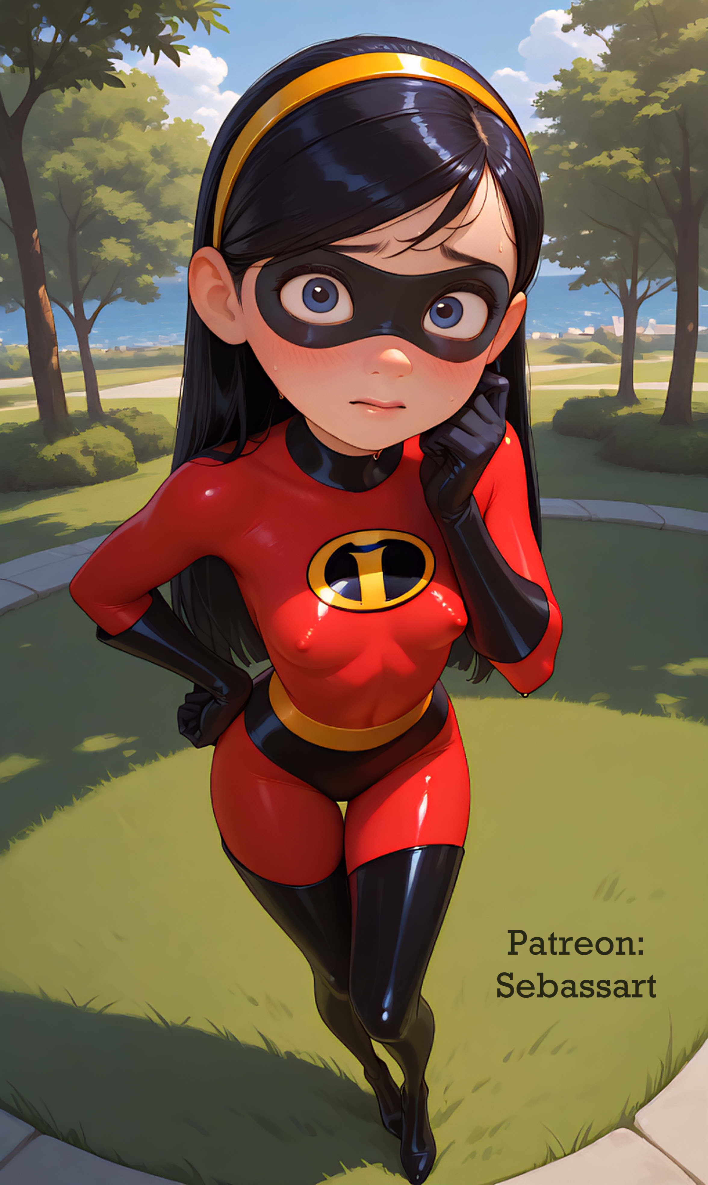 1girls, adult female, age progression, aged up, ai generated, blush, bodysuit, female, female only, invisible woman, latex, mature female, paid reward available, patreon, petite, sebassart, solo, spandex, superheroine, sweat, the incredibles, tight clothing, violet parr