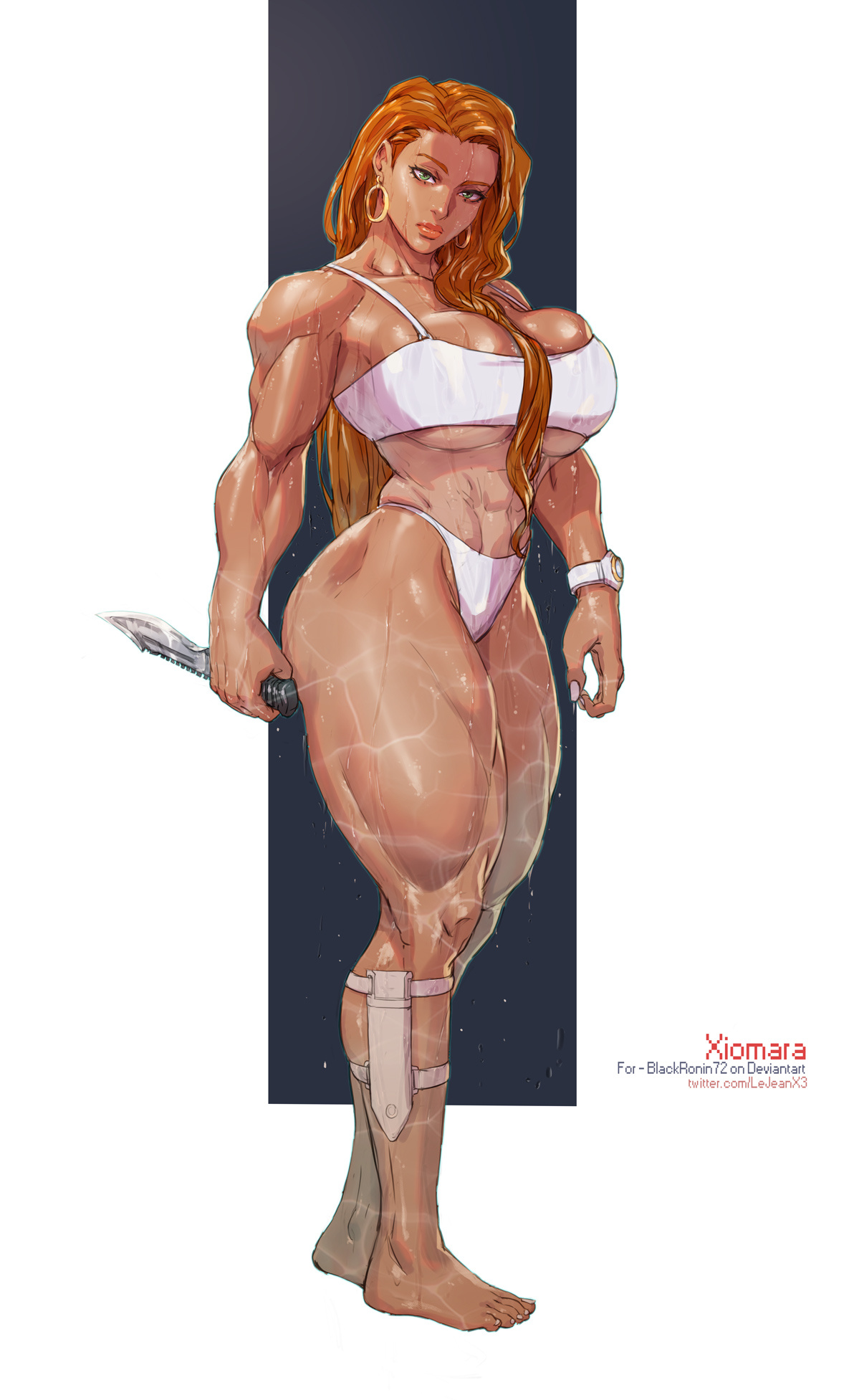 1girls, abs, big breasts, bikini, breasts, female, kasai x3, knife, lejeanx3, muscular, muscular ass, muscular butt, muscular female, strong thighs, tagme, tanned skin, thick thighs, wet body, xiomara ortiz