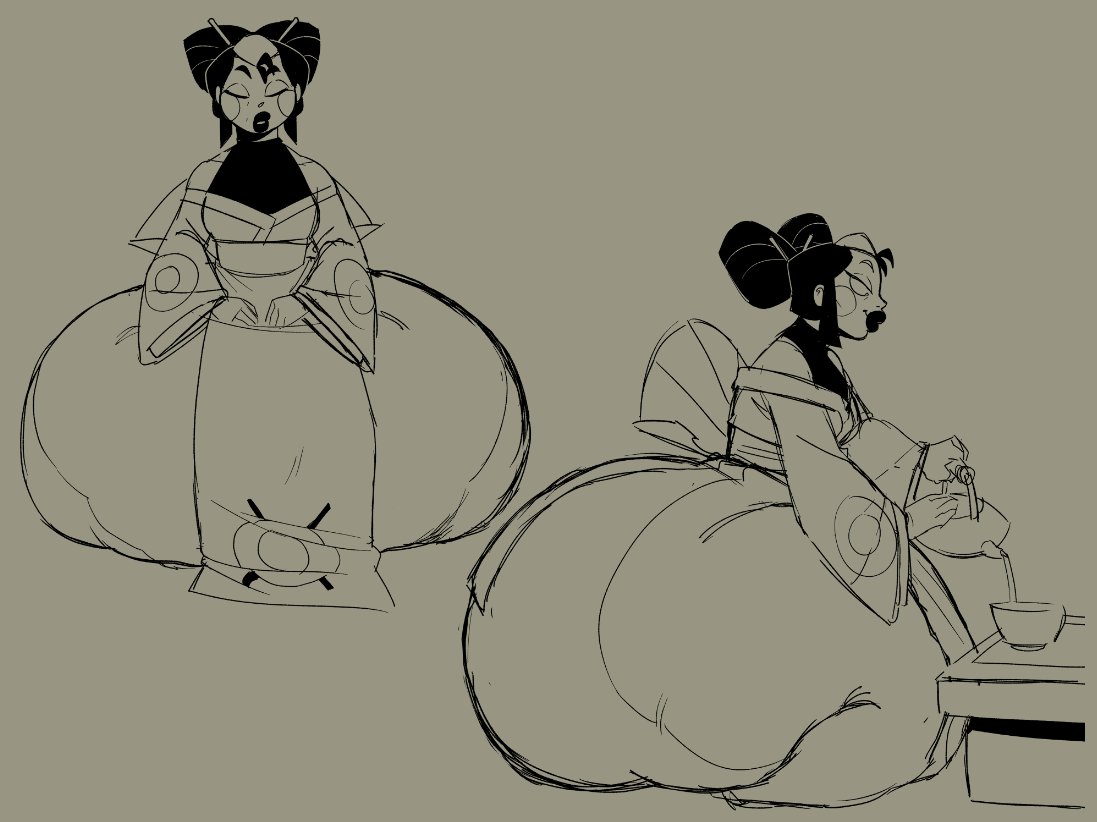ass, brawl stars, elpiromanias, fat ass, fat butt, female, geisha, hips, japanese clothes, kaze (brawl stars), kimono, relaxing, tea cup, thick thighs, wide hips