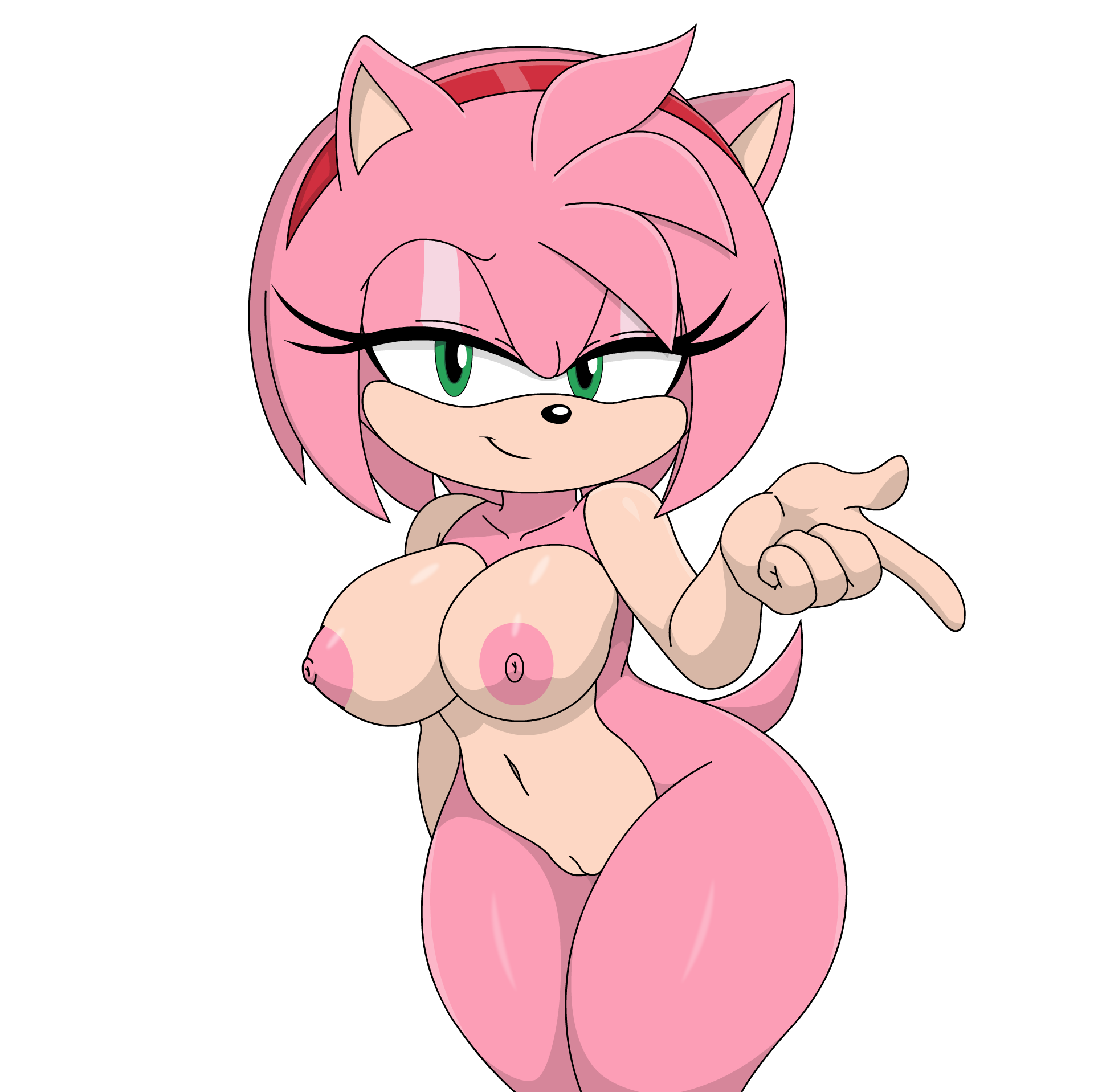 1girls, amy rose, female, green eyes, nipples, nude, pussy, sega, sonic (series), sonic the hedgehog (series), the-sonic-x, white background