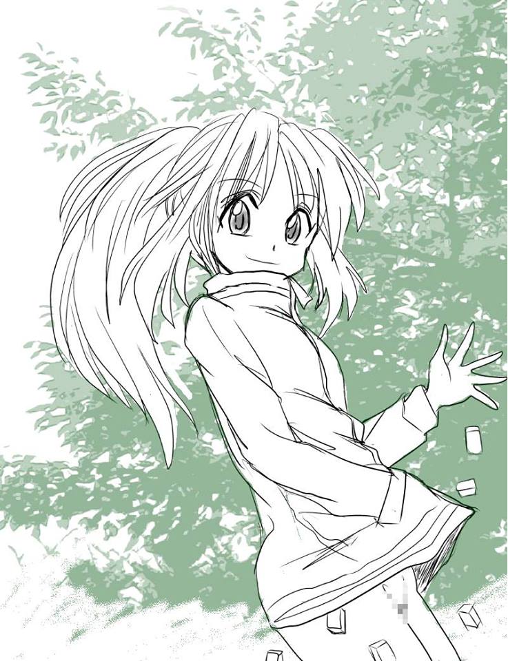 bare_legs bottomless censored female female long_sleeves monochrome naked_track_jacket nature no_panties no_pants plant pussy saki solo takakamo_shizuno