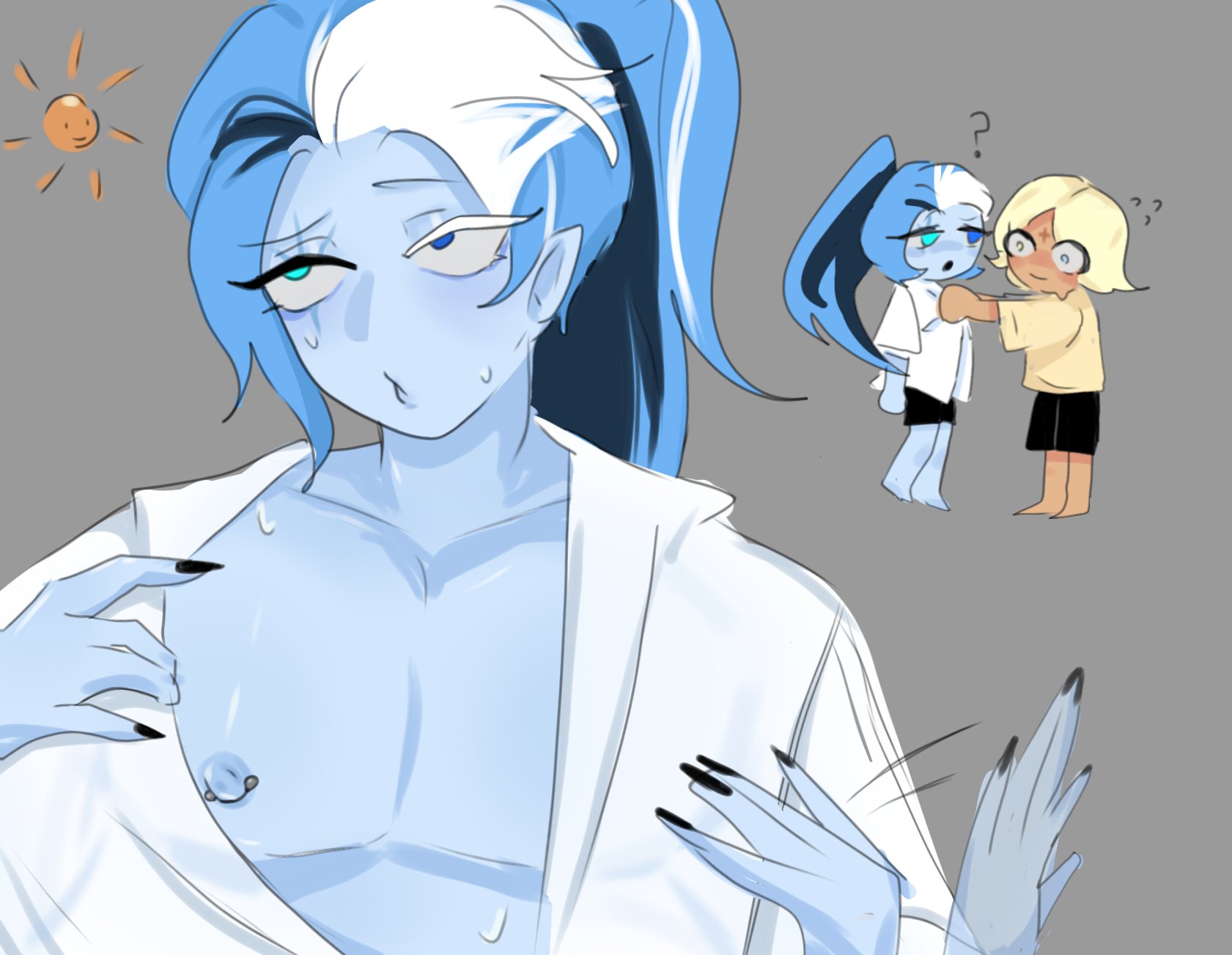 chest, cookie run, cookie run kingdom, male, piercing nipples, pure vanilla cookie, shadow milk cookie, sweat, zilvazy