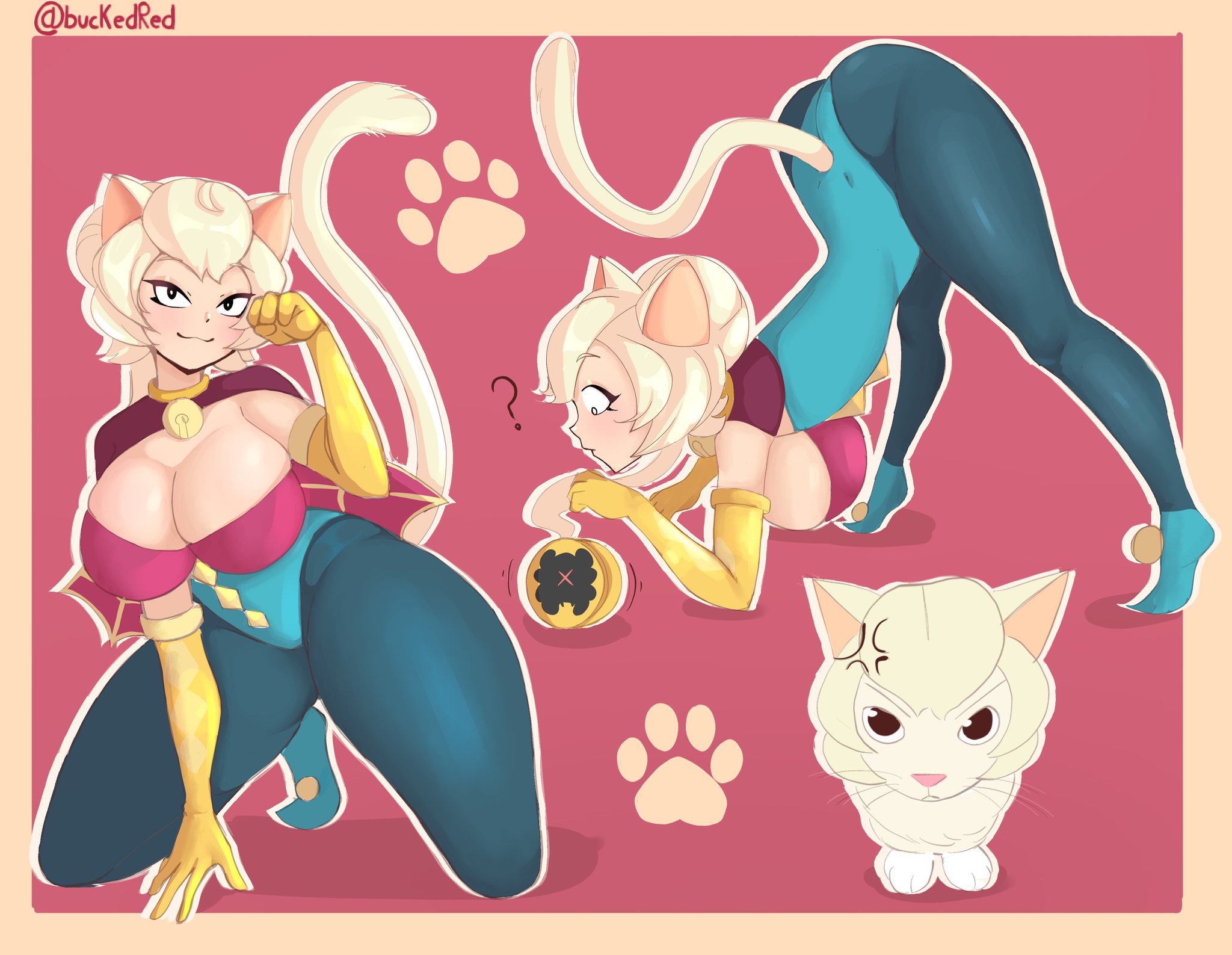 big breasts, brawl stars, bucketred, cat ears, cat tail, catgirl, charlie (brawl stars), supercell, tagme, thighs
