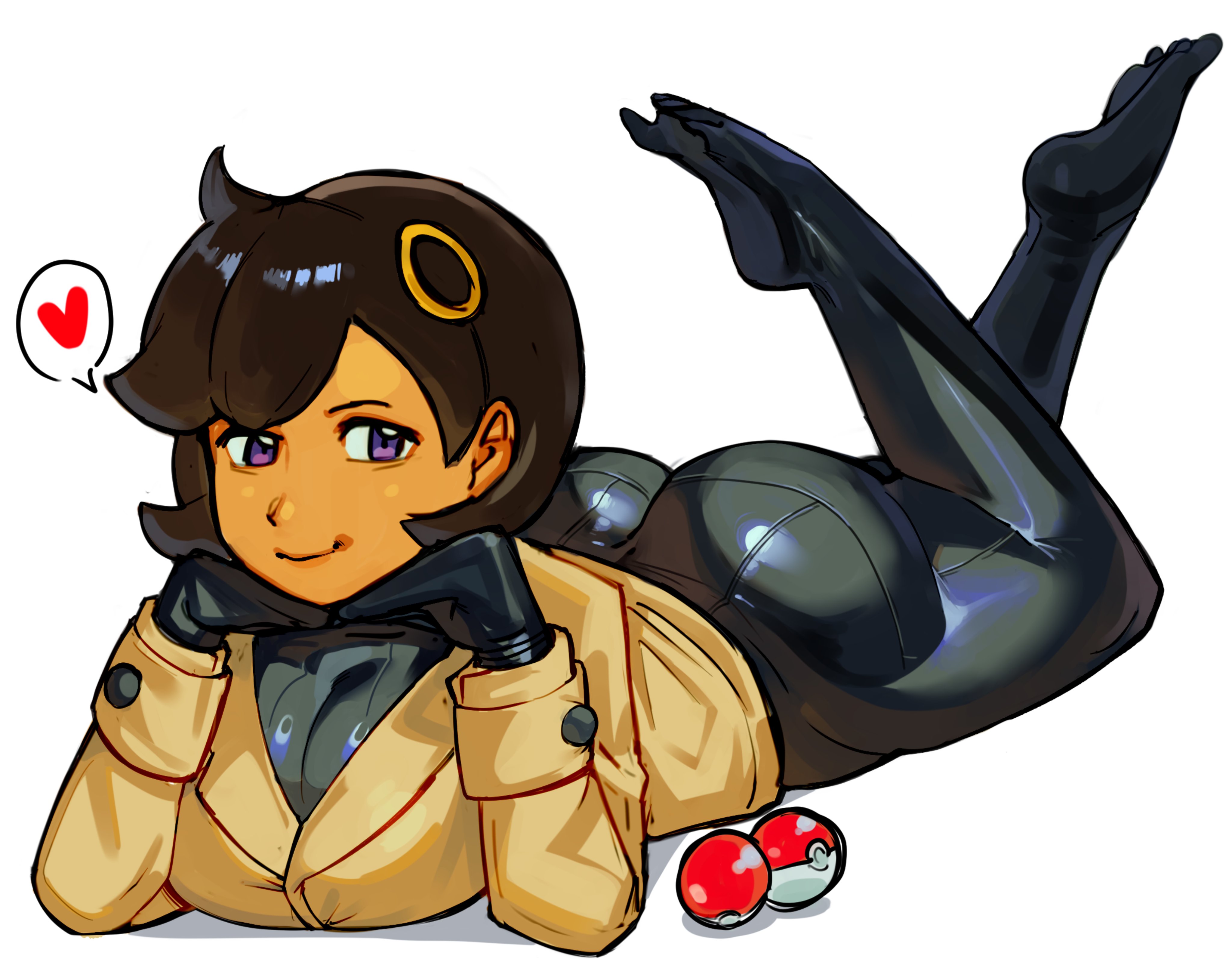 1female, 1girls, ass, big ass, big breasts, bodysuit, breasts, emma (pokemon legends: z-a), emma (pokemon), feet, feet up, female, female focus, female only, game freak, looking at viewer, matiere (pokemon legends: z-a), matiere (pokemon), nintendo, pokeball, pokeballs, pokemon, pokemon legends: z-a, ryota ravioli, solo, solo female, solo focus, tagme, white background