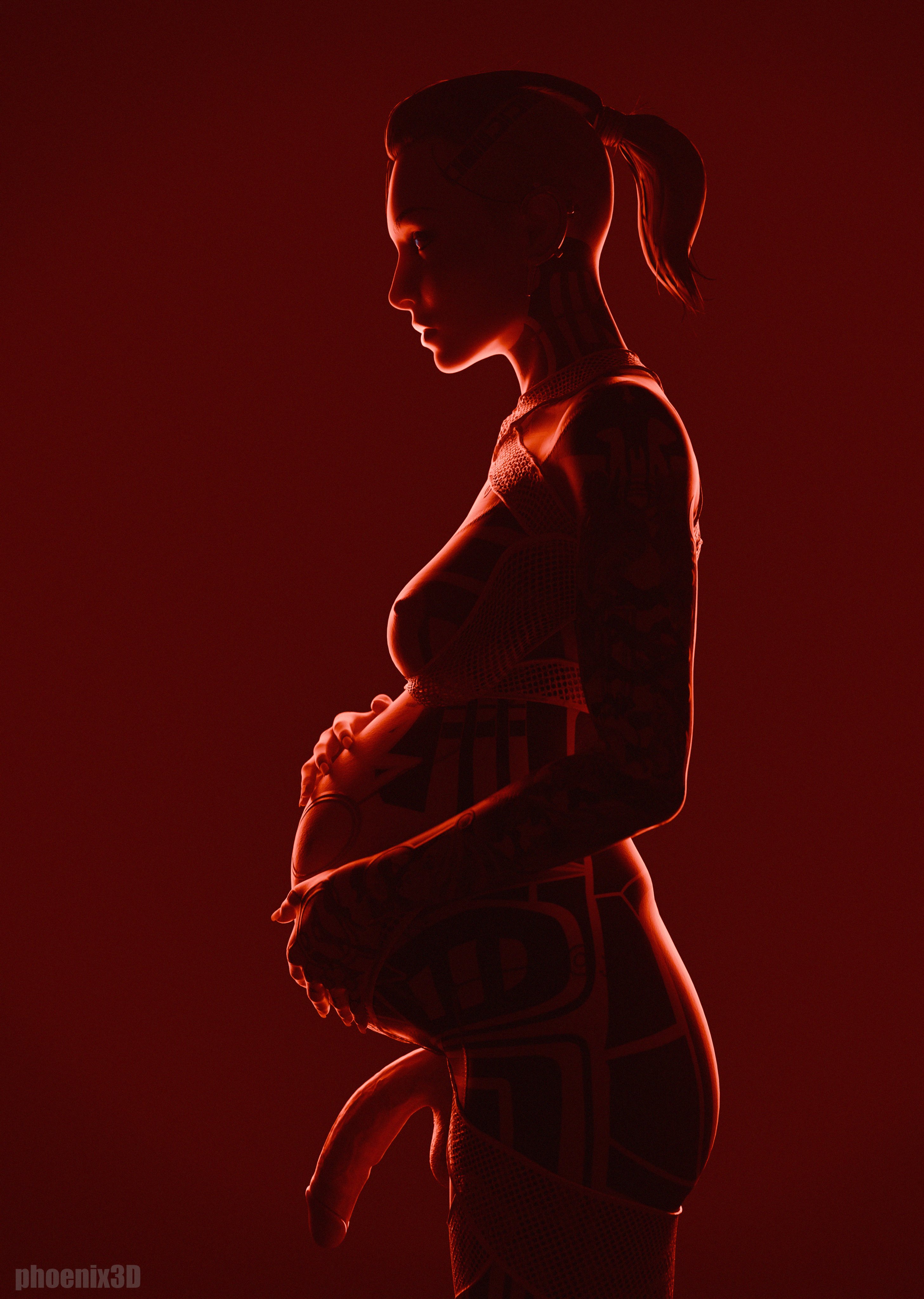 1futa, 3d, balls, belly, big belly, bioware, breasts, futa only, futanari, intersex, jack (mass effect), mass effect, nipples, nude, nude futa, penis, penis out, phoenix3d, pregnant, pregnant futa, solo, tattoo