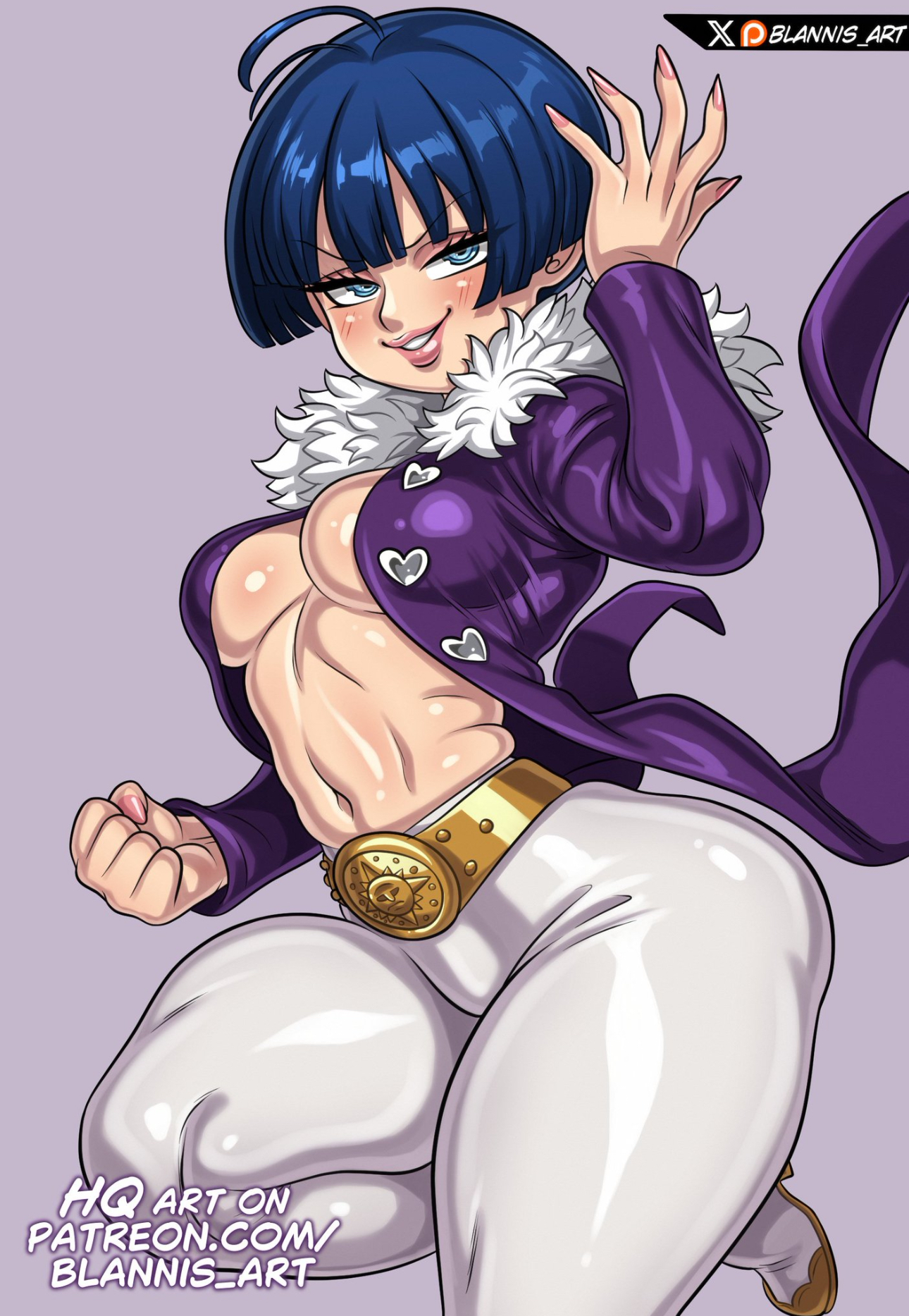 big ass, blannis art, blue eyes, blue hair, blush, breasts, curvaceous, female focus, female only, gawain (mokushiroku no yonkishi), mokushiroku no yonkishi, nanatsu no taizai, navel