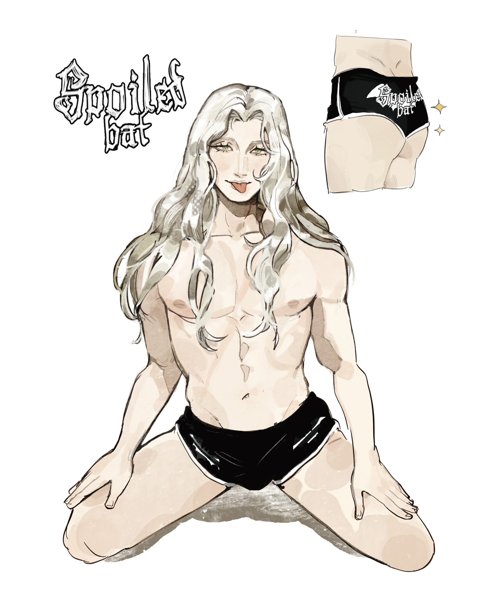 alucard (castlevania), androgynous, blonde hair, castlevania, kneeling, male, nipples, nude, nude male, tagme, tagme (artist), tongue out, twink, vampire