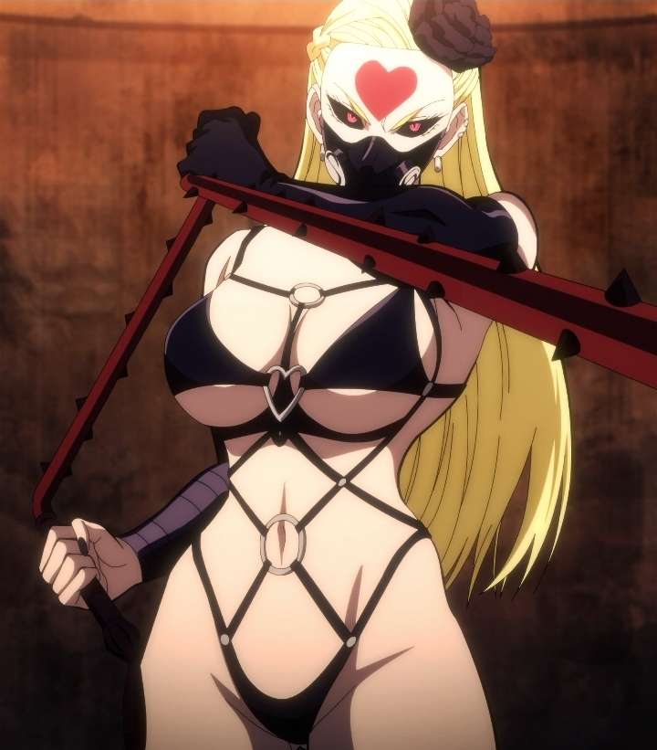 1girls, 2025, black clothing, black flower, black gloves, black leather, black lingerie, black sclera, blonde eyebrows, blonde hair, breasts, curvy, dominant female, dominatrix, duplicate, elbow gloves, female, flower, flower in hair, heart, holding whip, huge breasts, kaijin hime do-s, leather clothing, lingerie, long hair, looking at viewer, mask, metal ring, mouth mask, no ai, o-ring, one-punch man, pale skin, pale-skinned female, pink eyes, revealing clothes, screen capture, screencap, screenshot, skimpy, skimpy clothes, solo, twitter link, villainess, whip