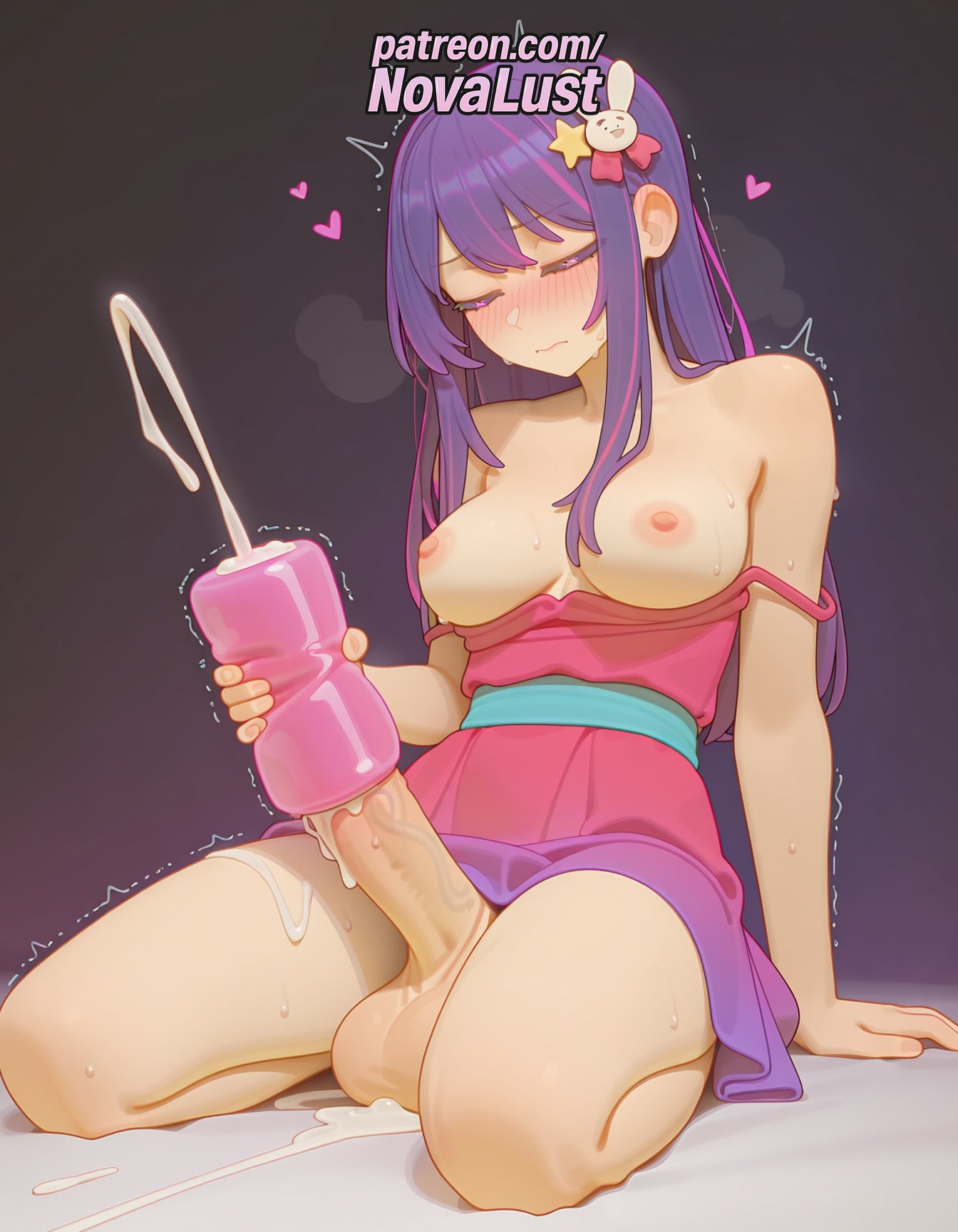1futa, 2025, ai generated, artist name, average breasts, balls, blush, breasts, bust, chest, cock, cum, dick, dress, ejaculation, erection, exposed nipples, futanari, hi res, high quality, high resolution, highres, hoshino ai, intersex, long hair, male, male masturbation, masturbation, medium breasts, motion lines, nipples, nipples outside, normal breasts, novalust, oshi no ko, patreon, patreon username, penis, projectile cum, purple hair, sex toy, sitting, solo, stable diffusion, star (symbol), star hair ornament, sweat, testicles, trembling, twitching, twitching penis, watermark
