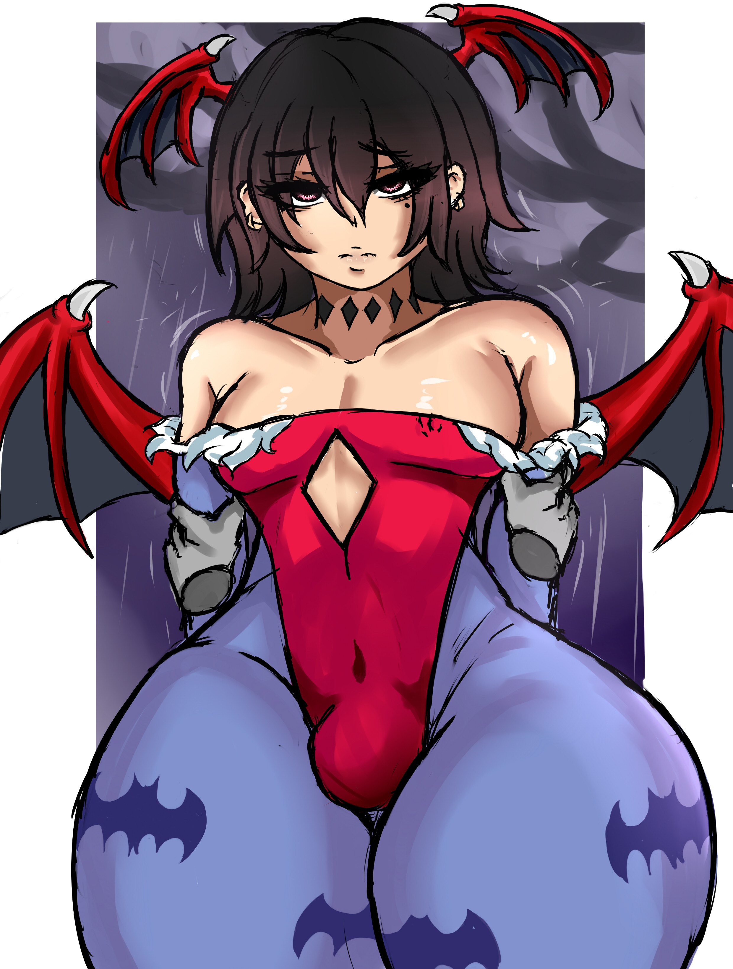 1boys, 2025, androgynous, big thighs, cock, cosplay, dark hair, darkstalkers, dick, english, femboy, femboy focus, femboy only, feminine male, gay, kuro (yamikuror), kuro.yk, light-skinned male, lilith aensland (cosplay), looking at another, male, male only, oc, original, original character, otoko no ko, otokonoko, penis, red eyes, thick thighs, thigh highs, thighhighs, thighs, twink, yamikuror